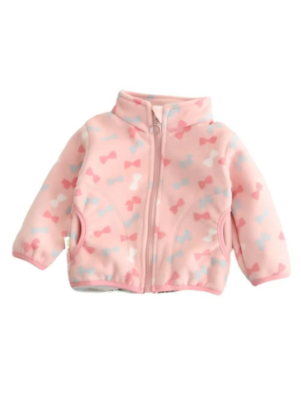 Whimsically Warm Bow Print Fleece Zip-Up Jacket - Image 2