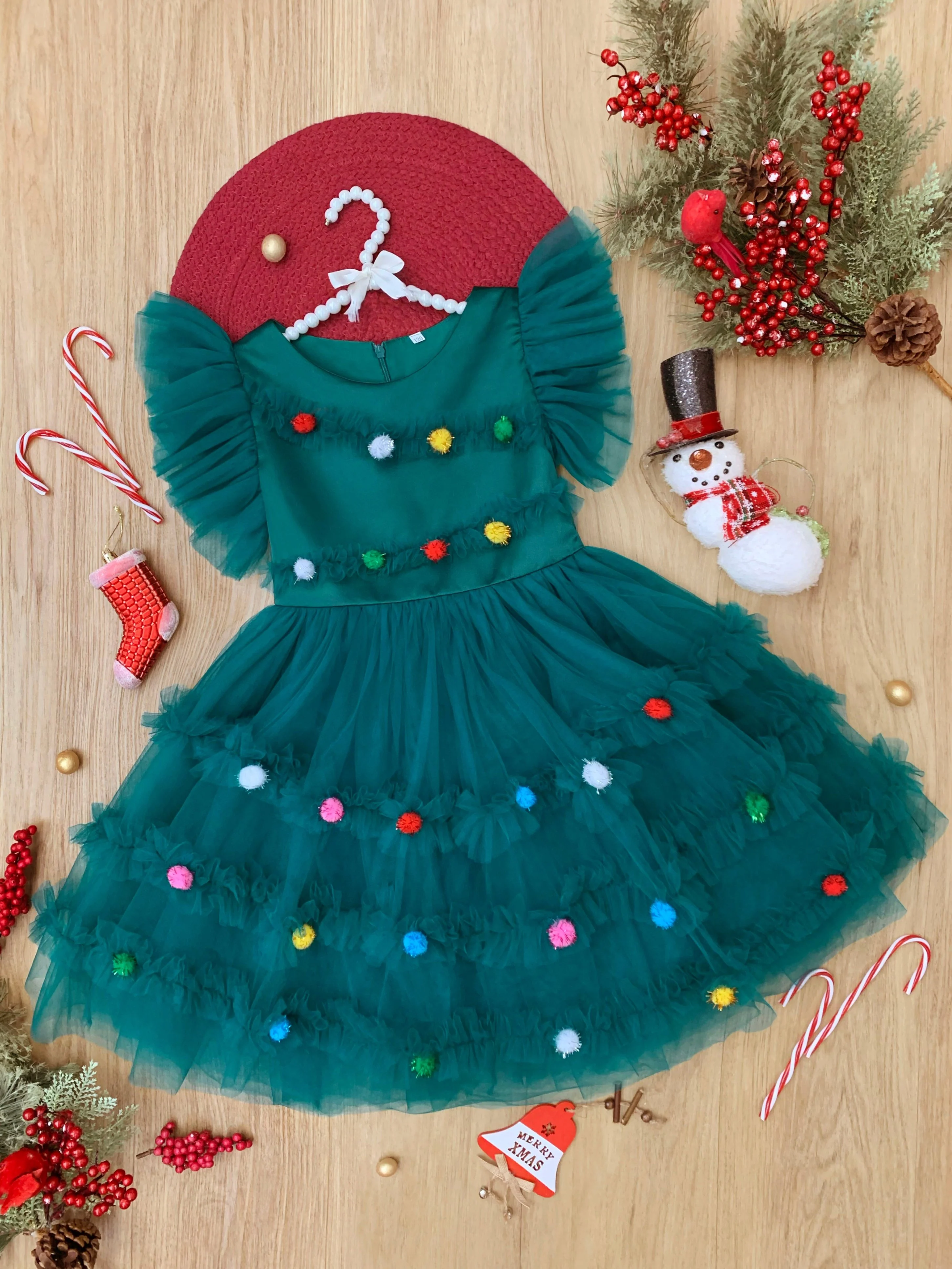 Festive Christmas Pom Pom Tulle Dress - Image 4
