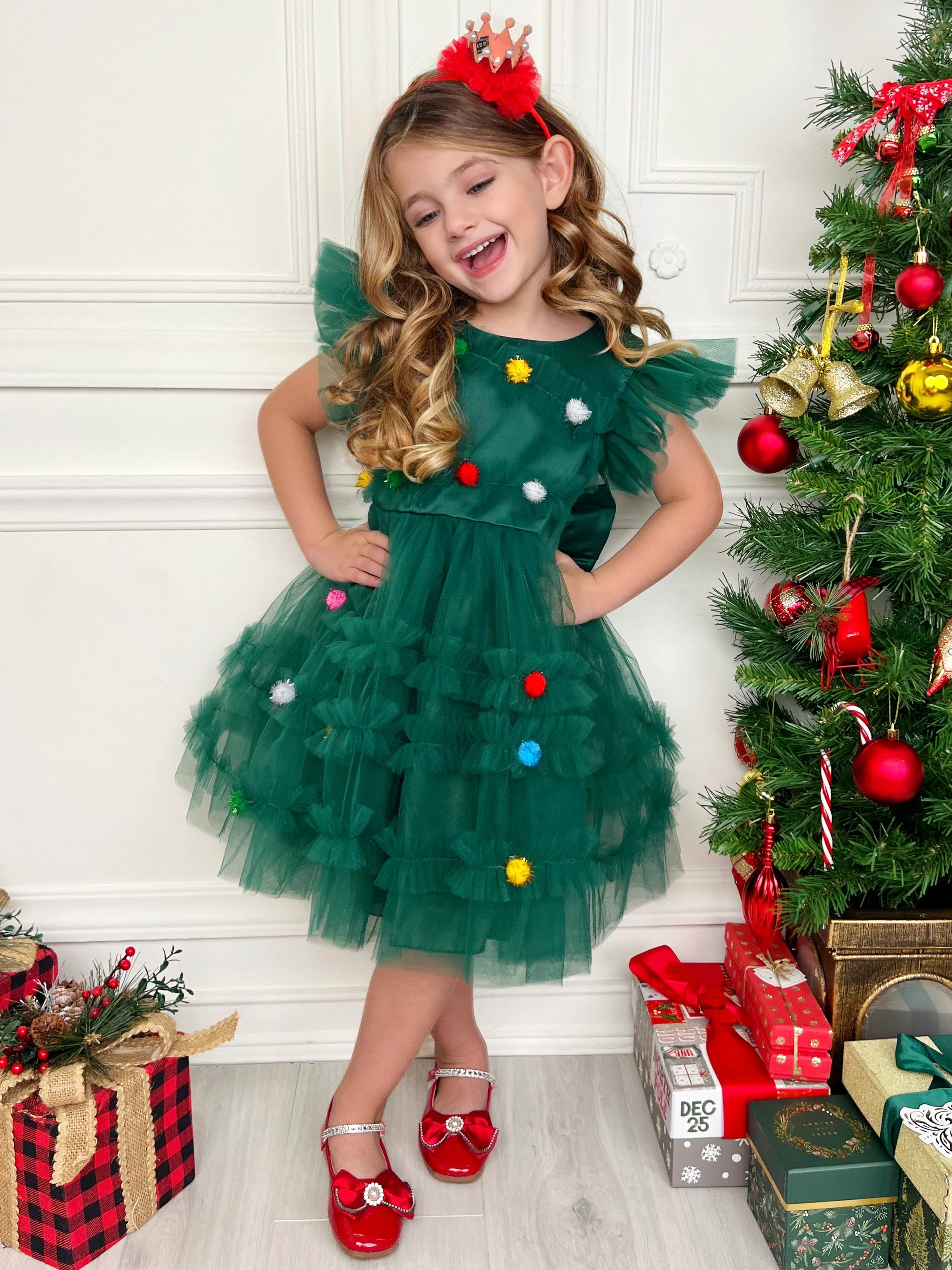 Festive Christmas Pom Pom Tulle Dress - Image 5