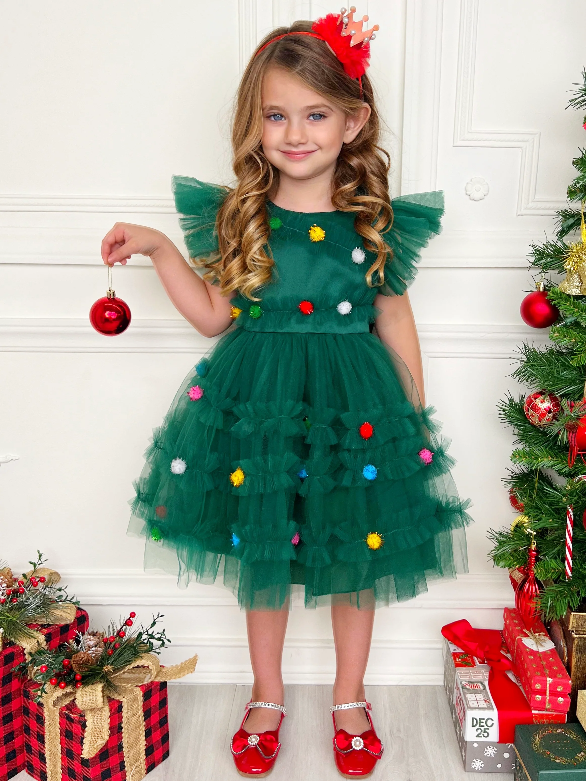 Festive Christmas Pom Pom Tulle Dress - Image 6