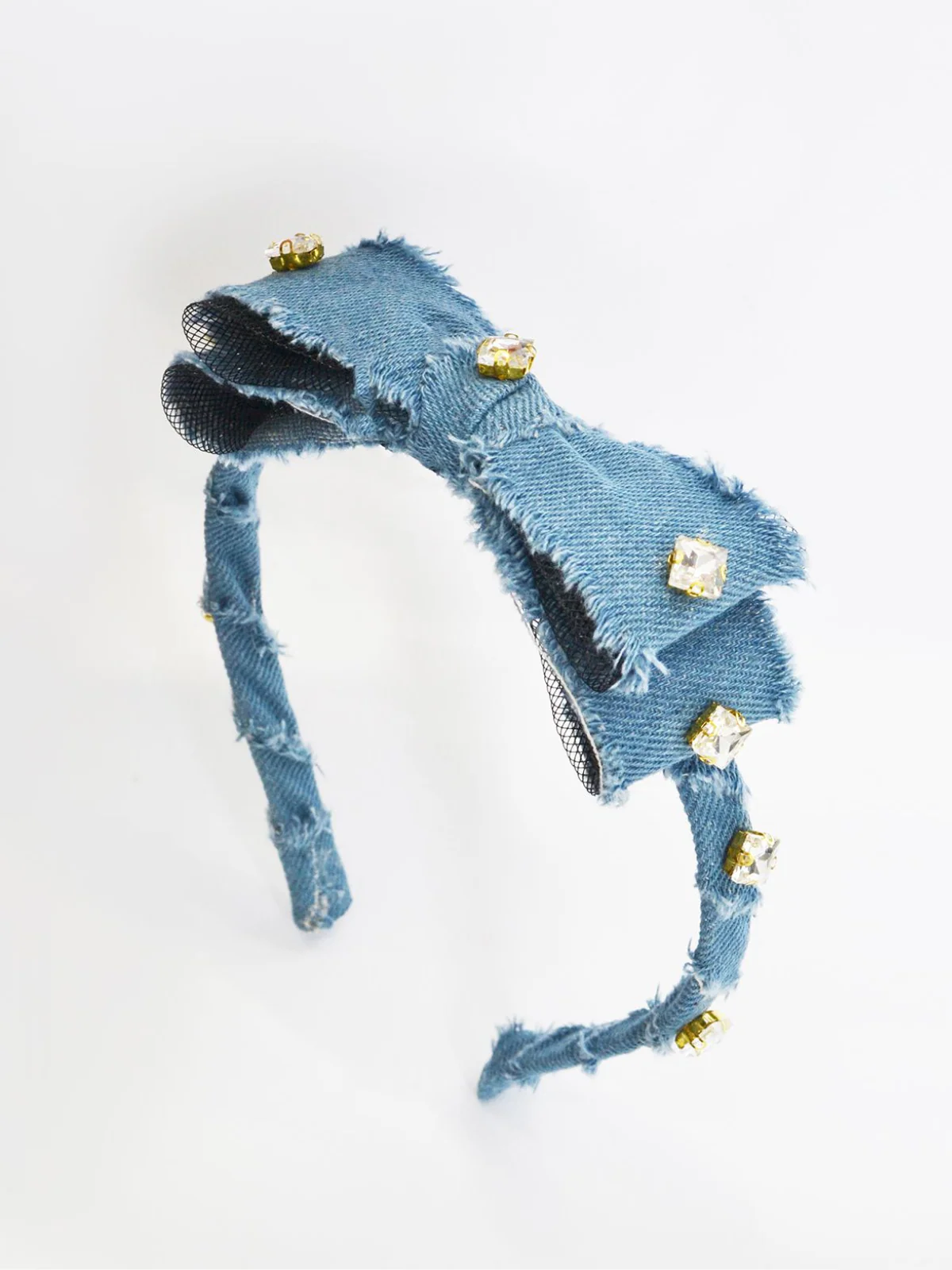 Festive Denim Diamond-Embedded Bow Headband - Image 2
