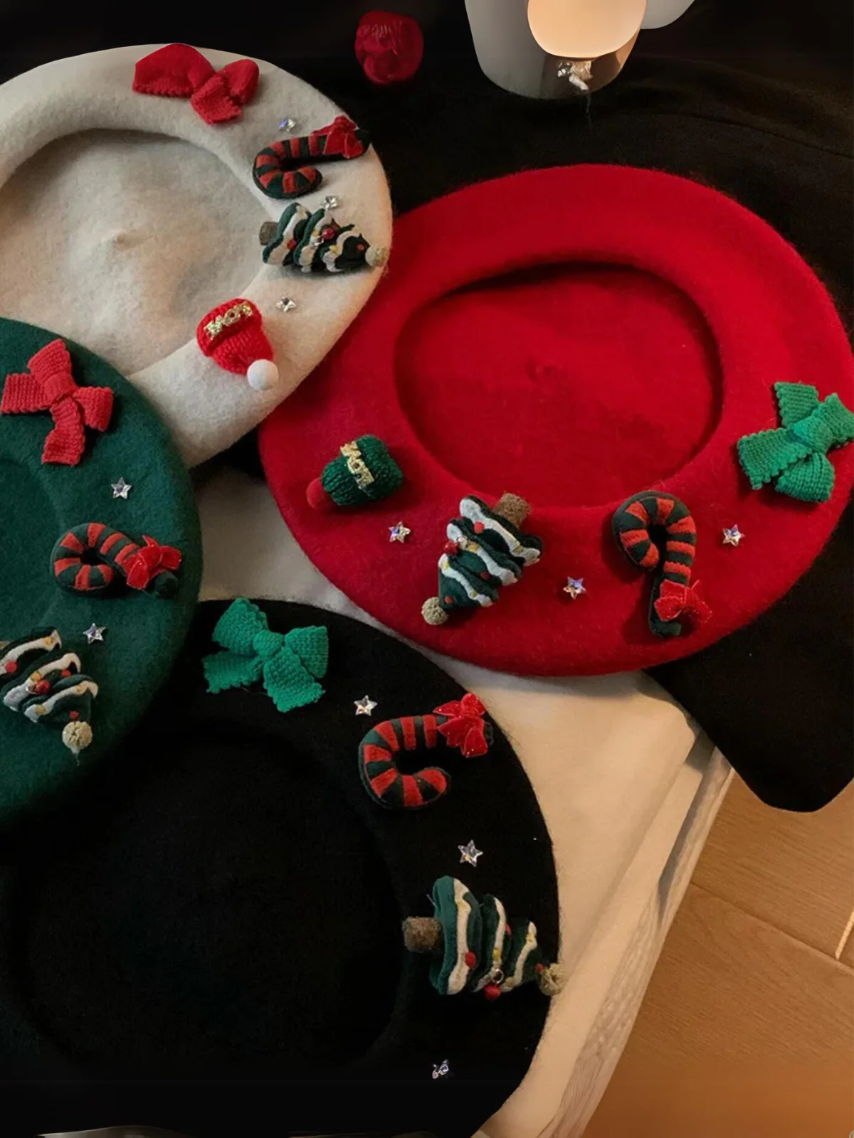 Festive Knit Christmas with Holiday Embellishments Beret - Image 3