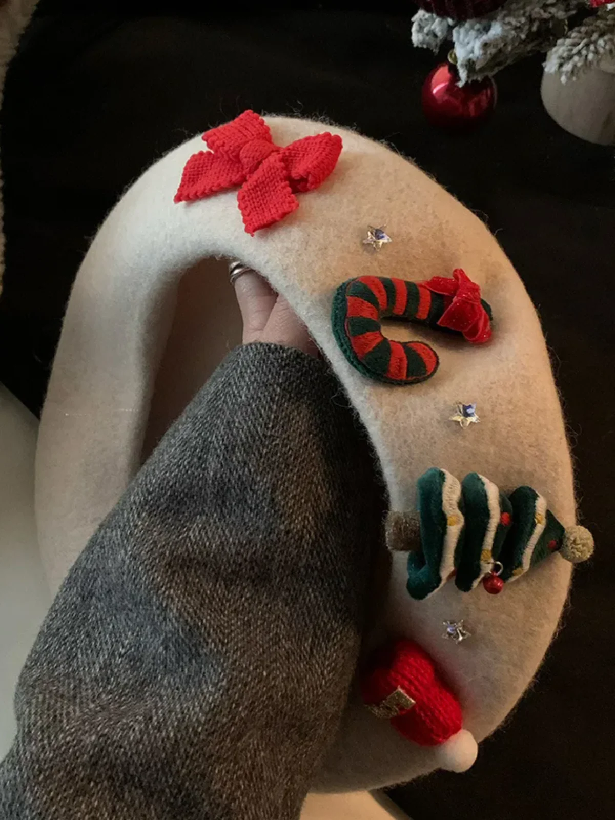 Festive Knit Christmas with Holiday Embellishments Beret - Image 5
