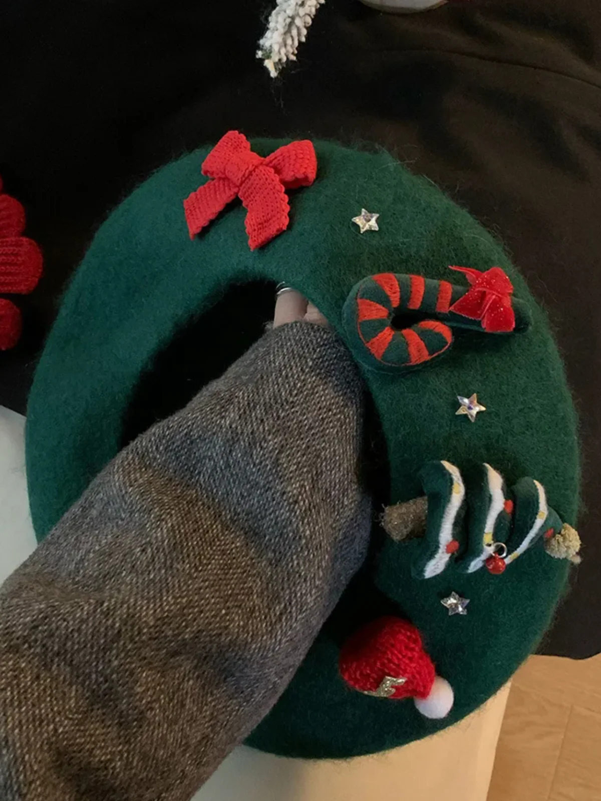 Festive Knit Christmas with Holiday Embellishments Beret - Image 6