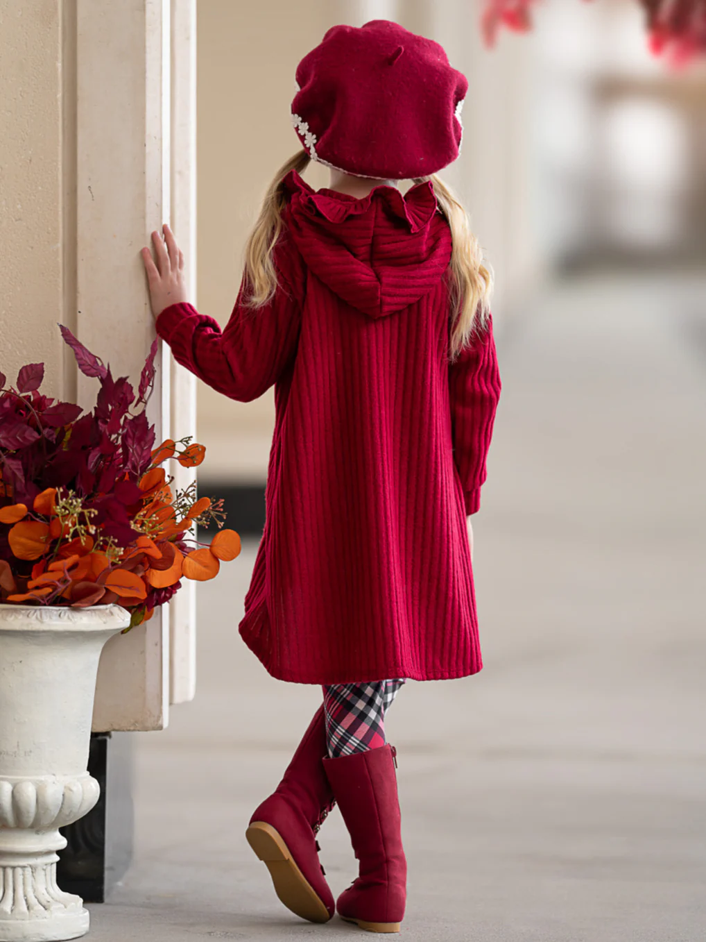 Festive Plaid Girls Hooded Tunic and Legging Set - Image 2