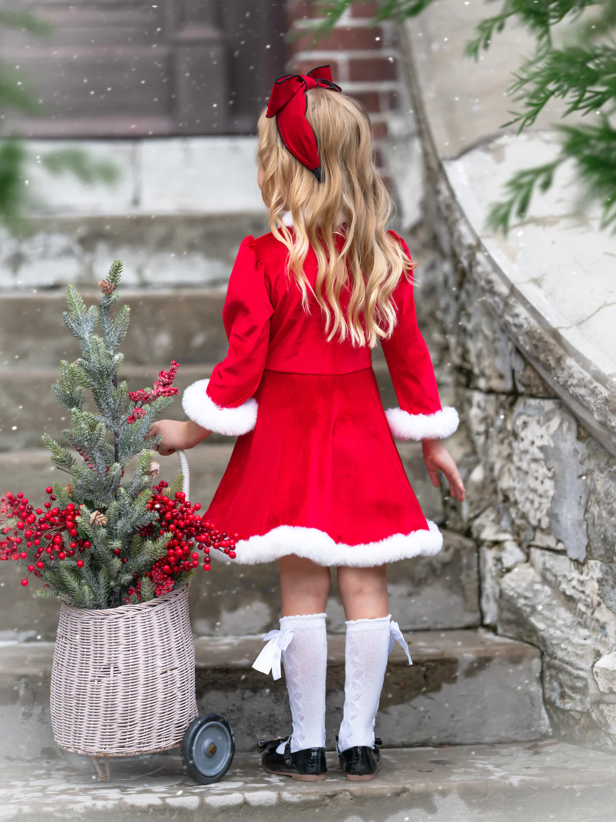 Festive Feelings Velour and Fur Trim Dress - Image 3