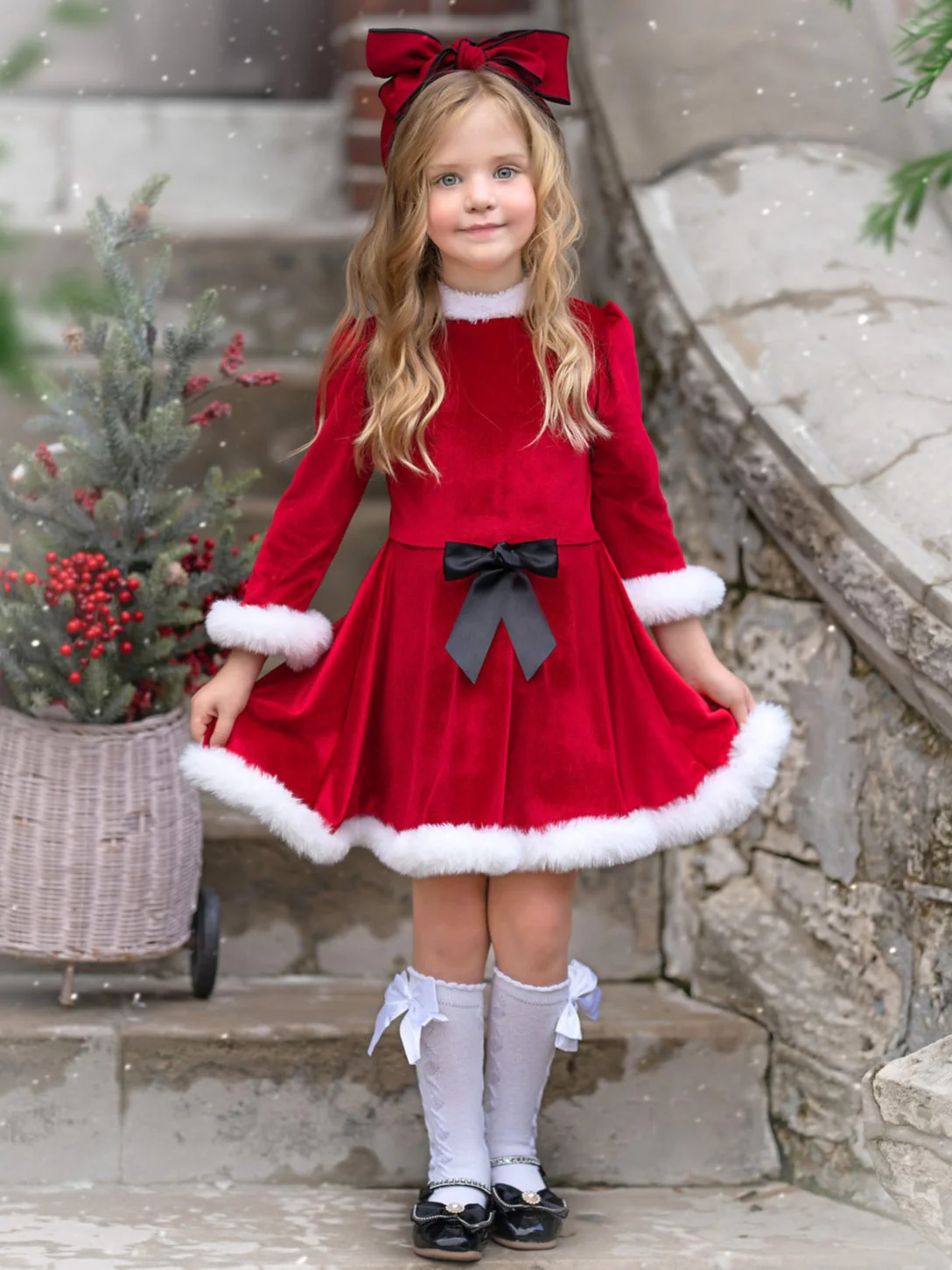 Festive Feelings Velour and Fur Trim Dress - Image 4