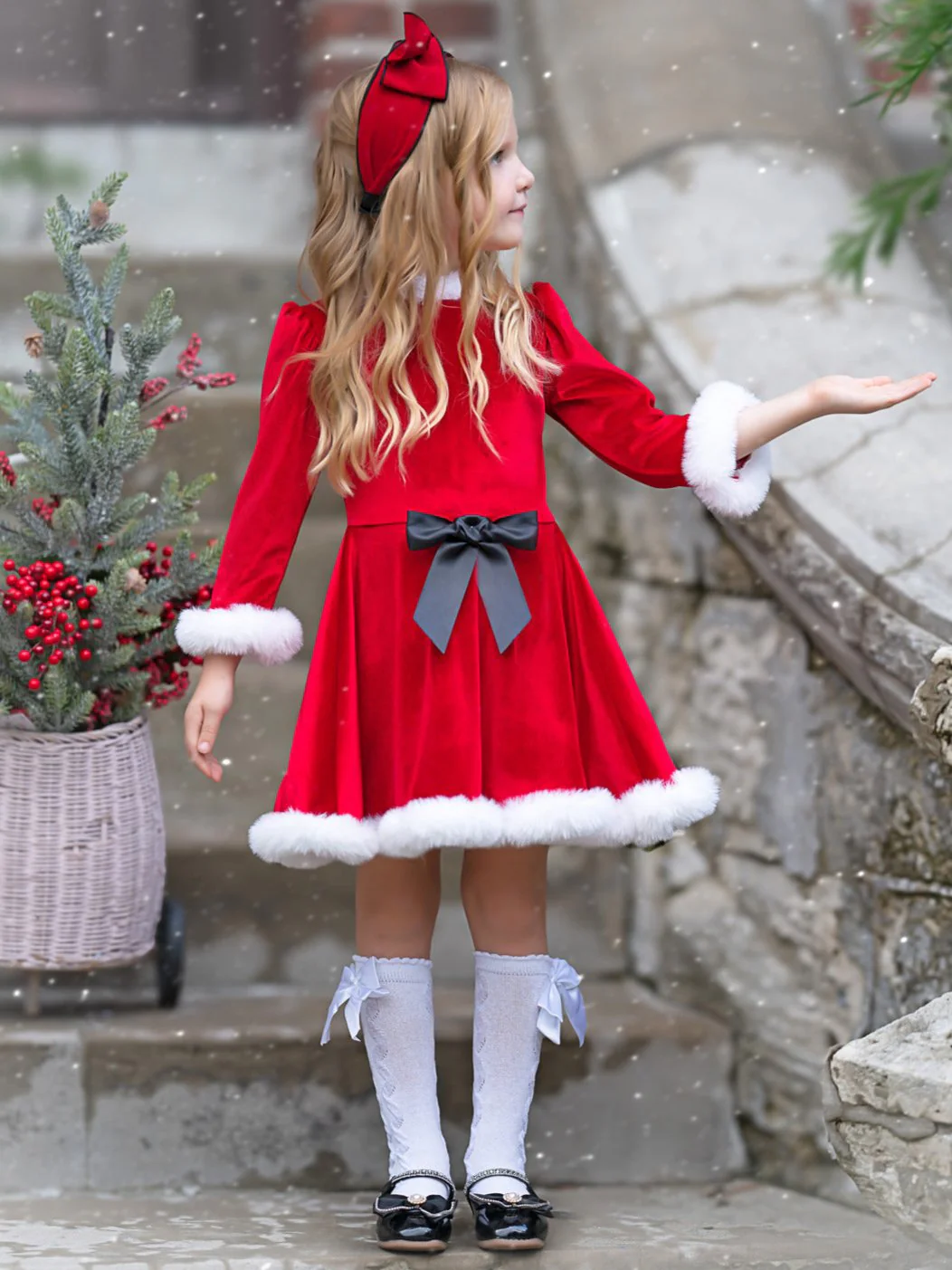 Festive Feelings Velour and Fur Trim Dress - Image 5