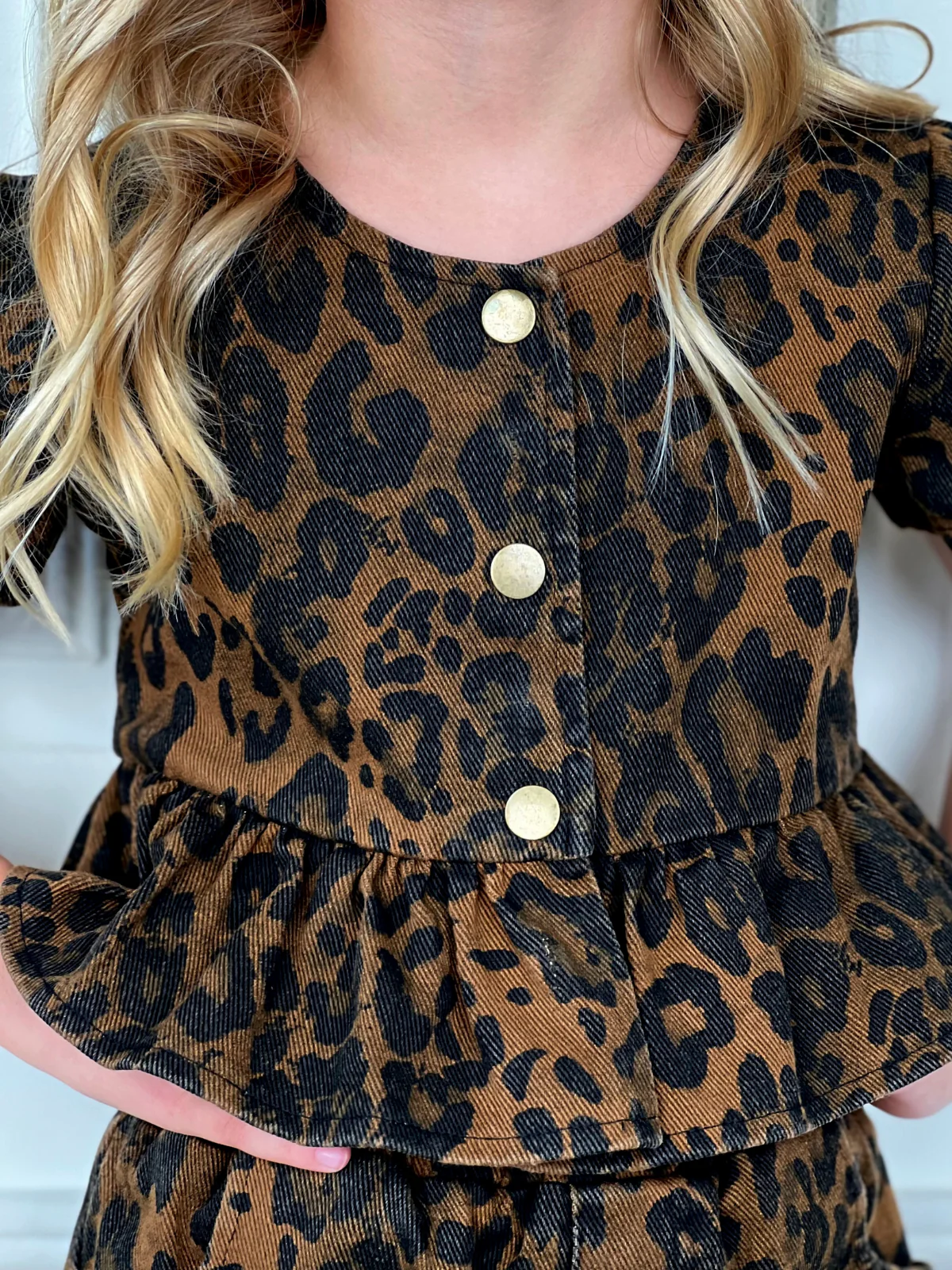 Fierce & Fun Leopard Denim Ruffle Top and Short Set - Image 2