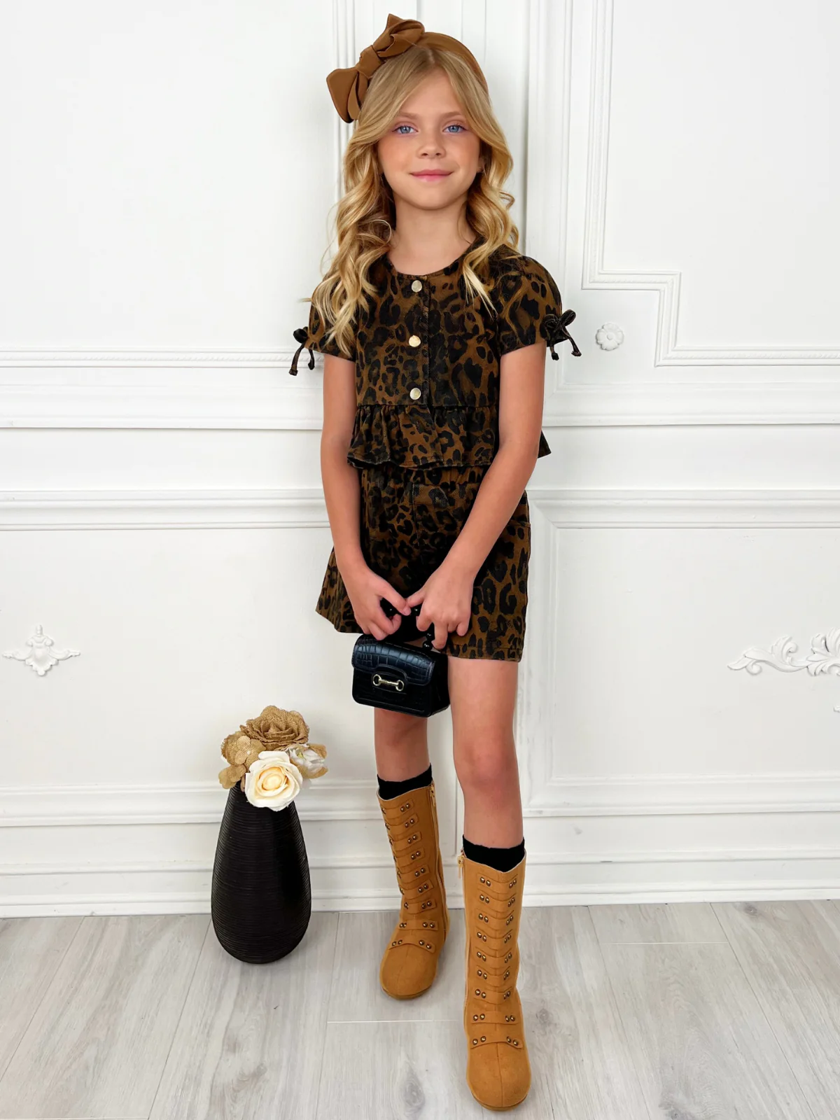 Fierce & Fun Leopard Denim Ruffle Top and Short Set - Image 5