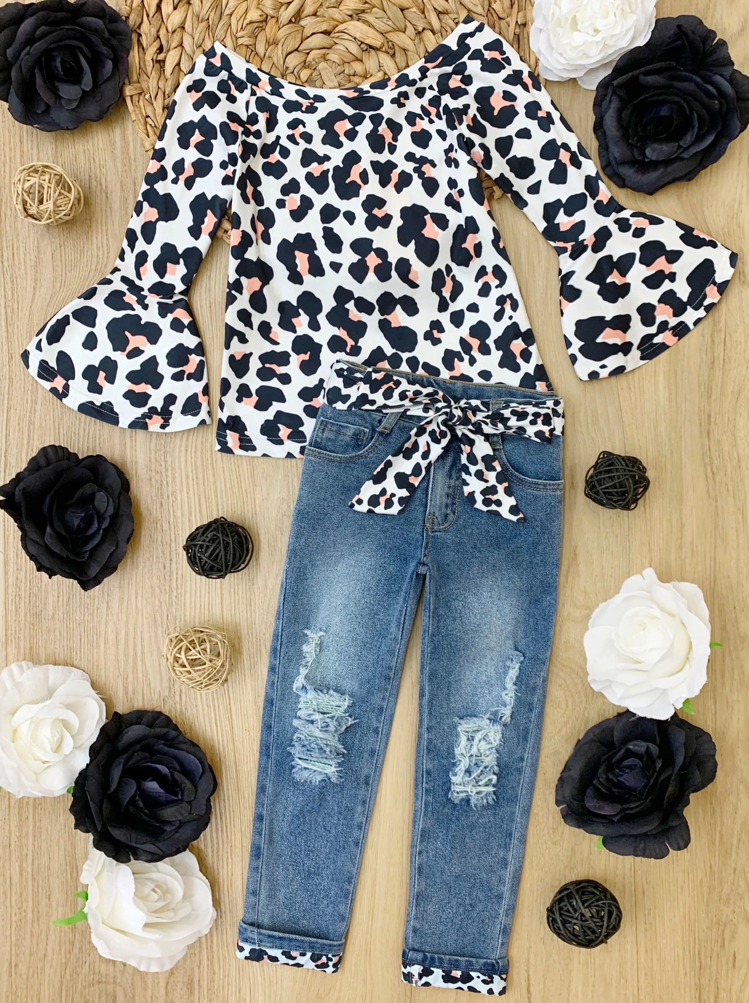 Fierce Leopard Top and Cuffed Jeans Set - Image 12
