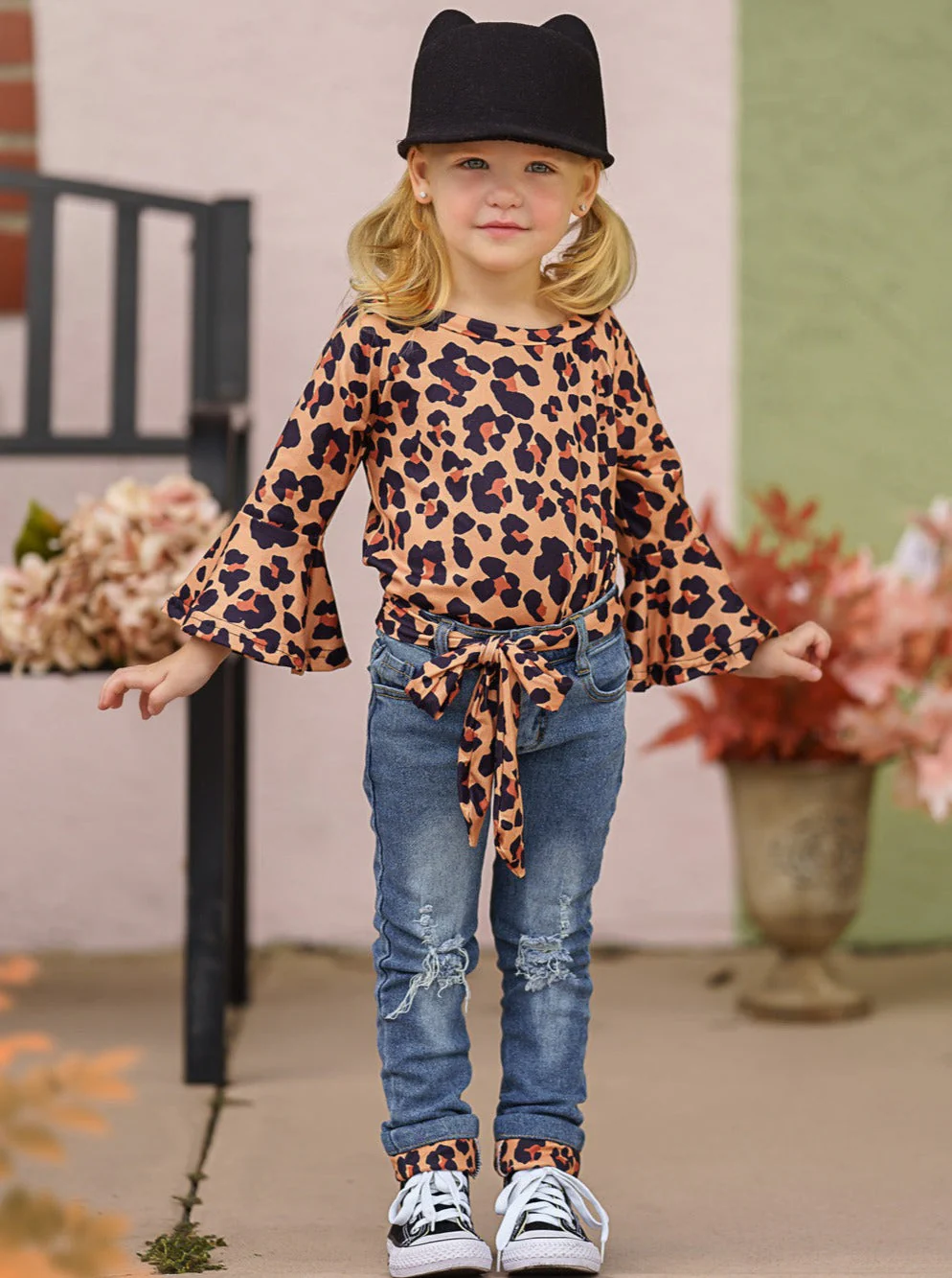 Fierce Leopard Top and Cuffed Jeans Set - Image 3