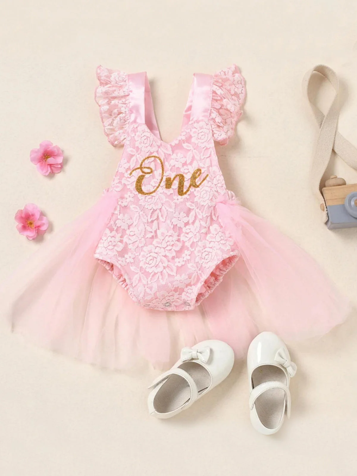 First Birthday Princess Ensemble: Lace Jumpsuit and Tutu Skirt Set - Image 2