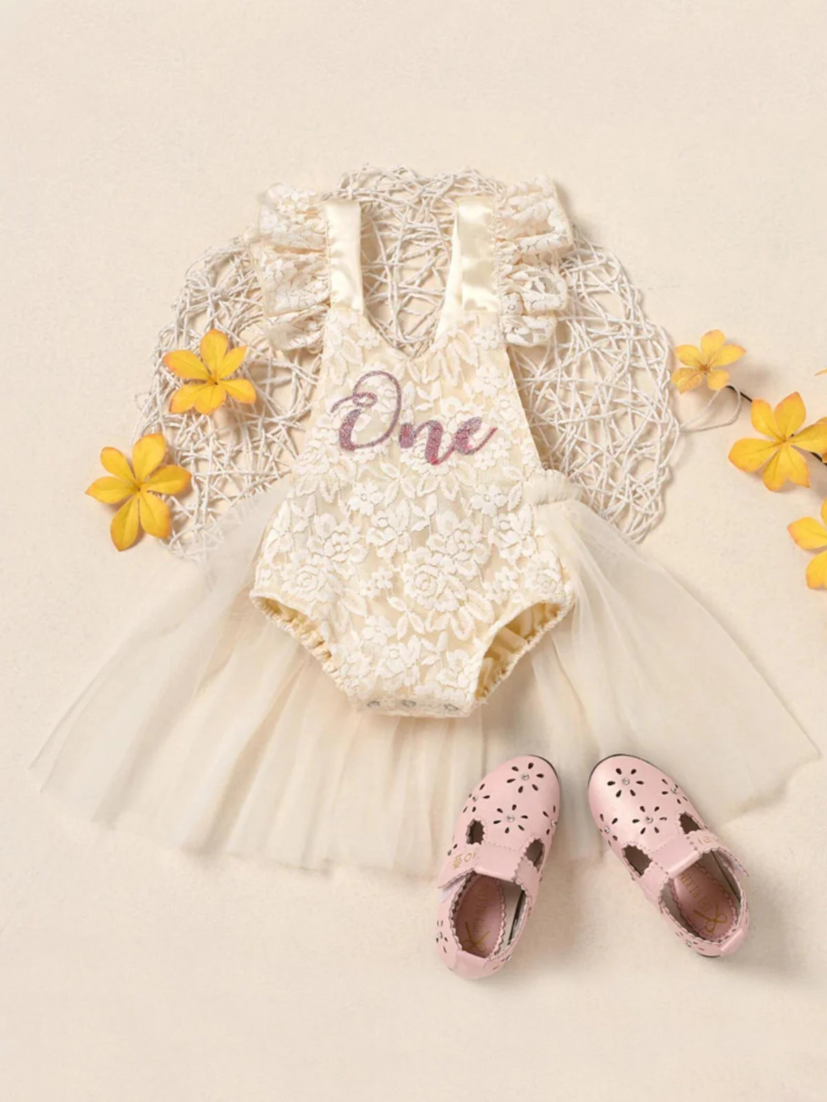 First Birthday Princess Ensemble: Lace Jumpsuit and Tutu Skirt Set - Image 4