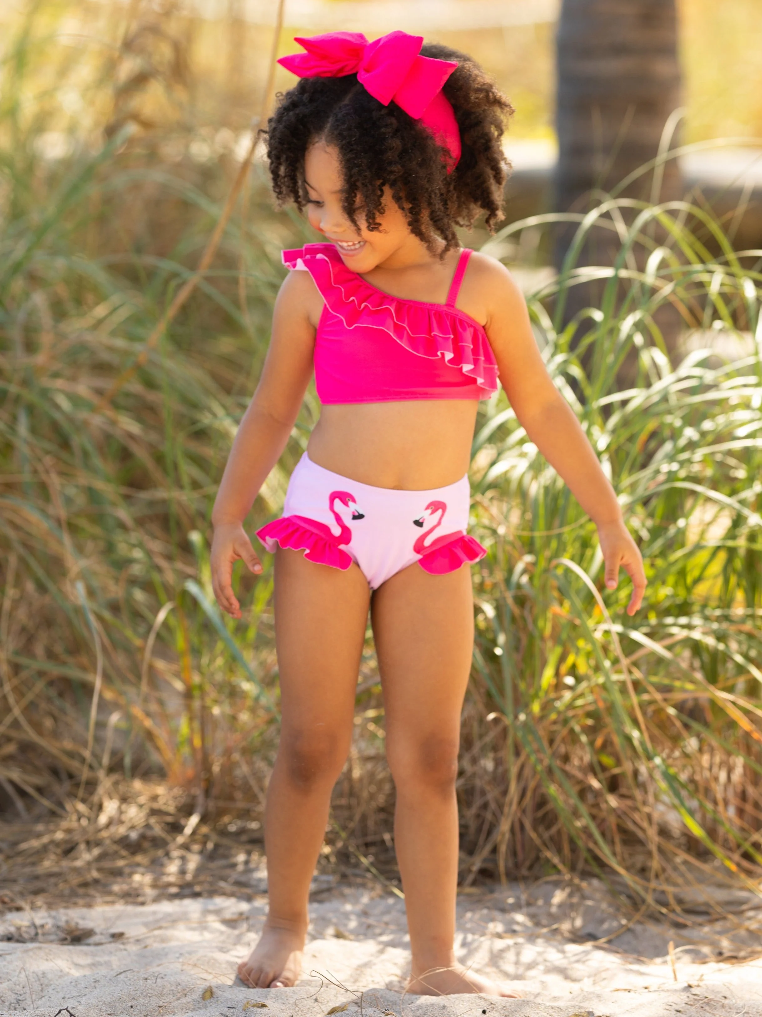 Flamingo Fun One-Shoulder Two-Piece Swimsuit - Image 3