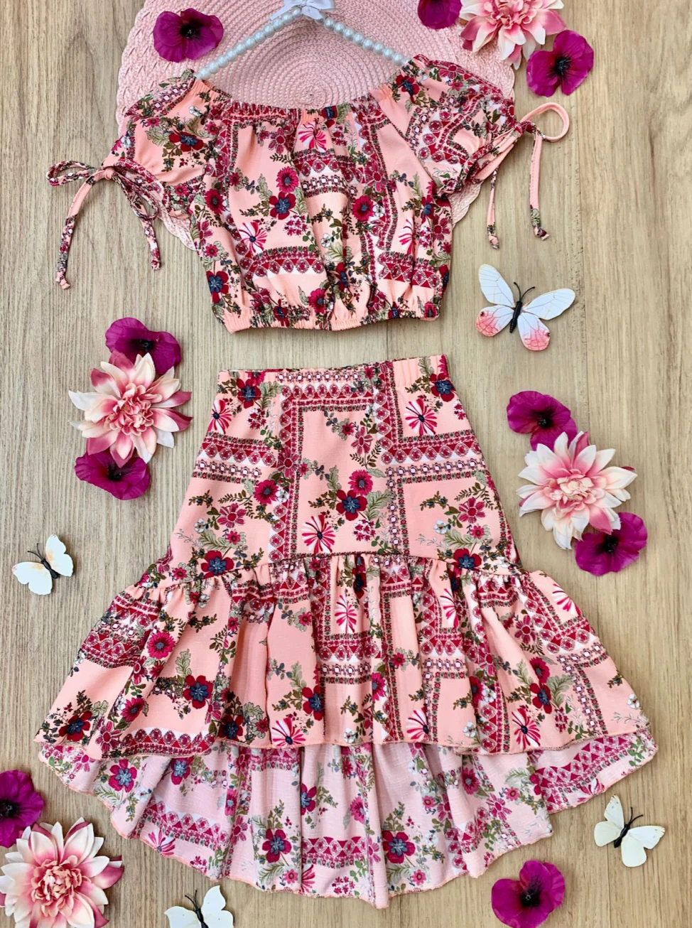 Floral Daydream Patchwork Hi-Lo Skirt Set - Image 3