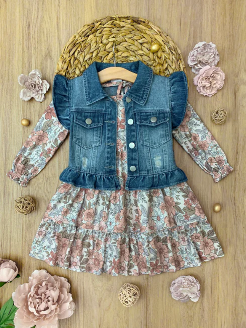 Always In Bloom Denim Vest and Floral Dress Set - Image 3