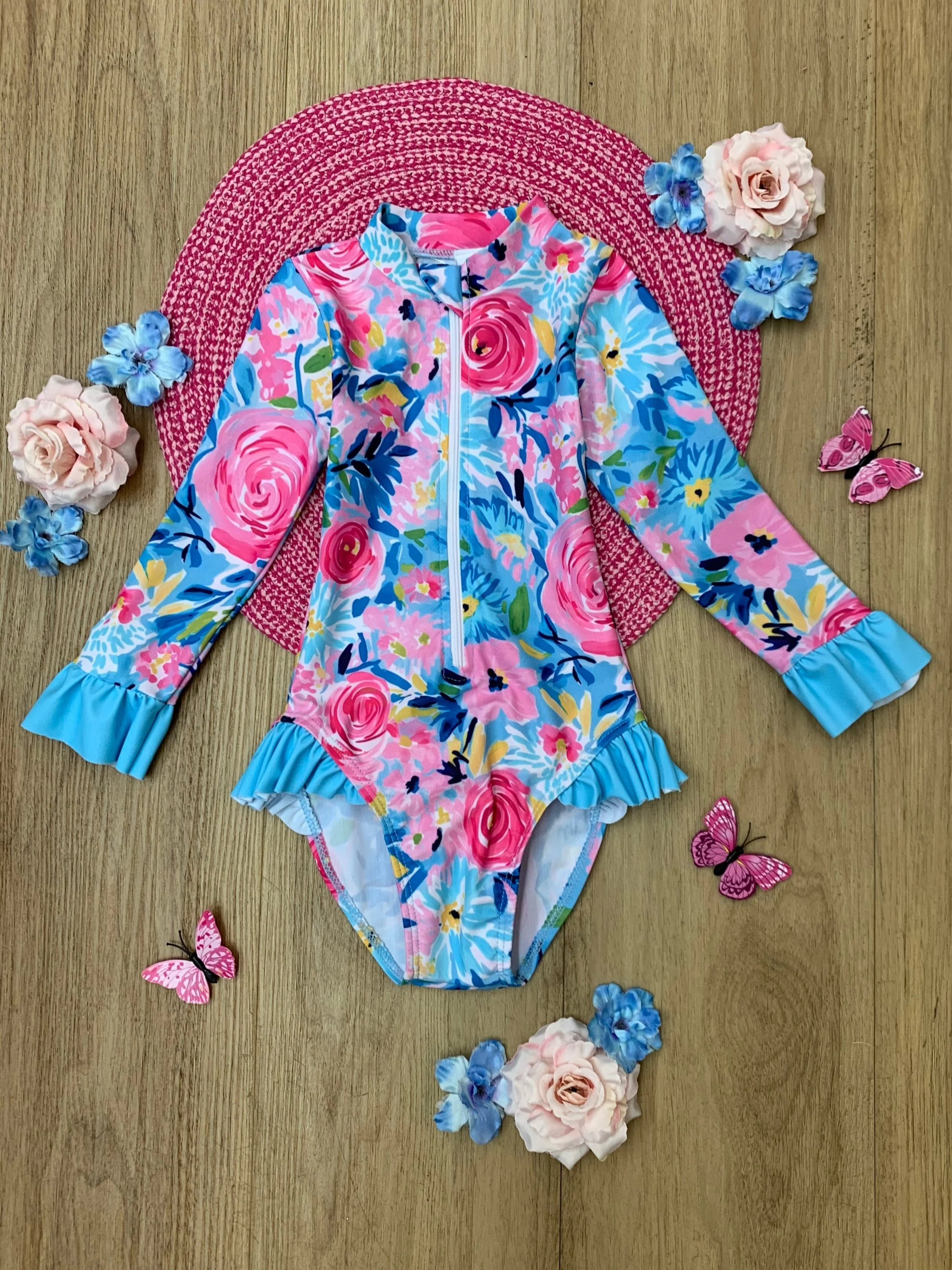 Floral Splash Rashguard One-Piece Swimsuit - Image 3