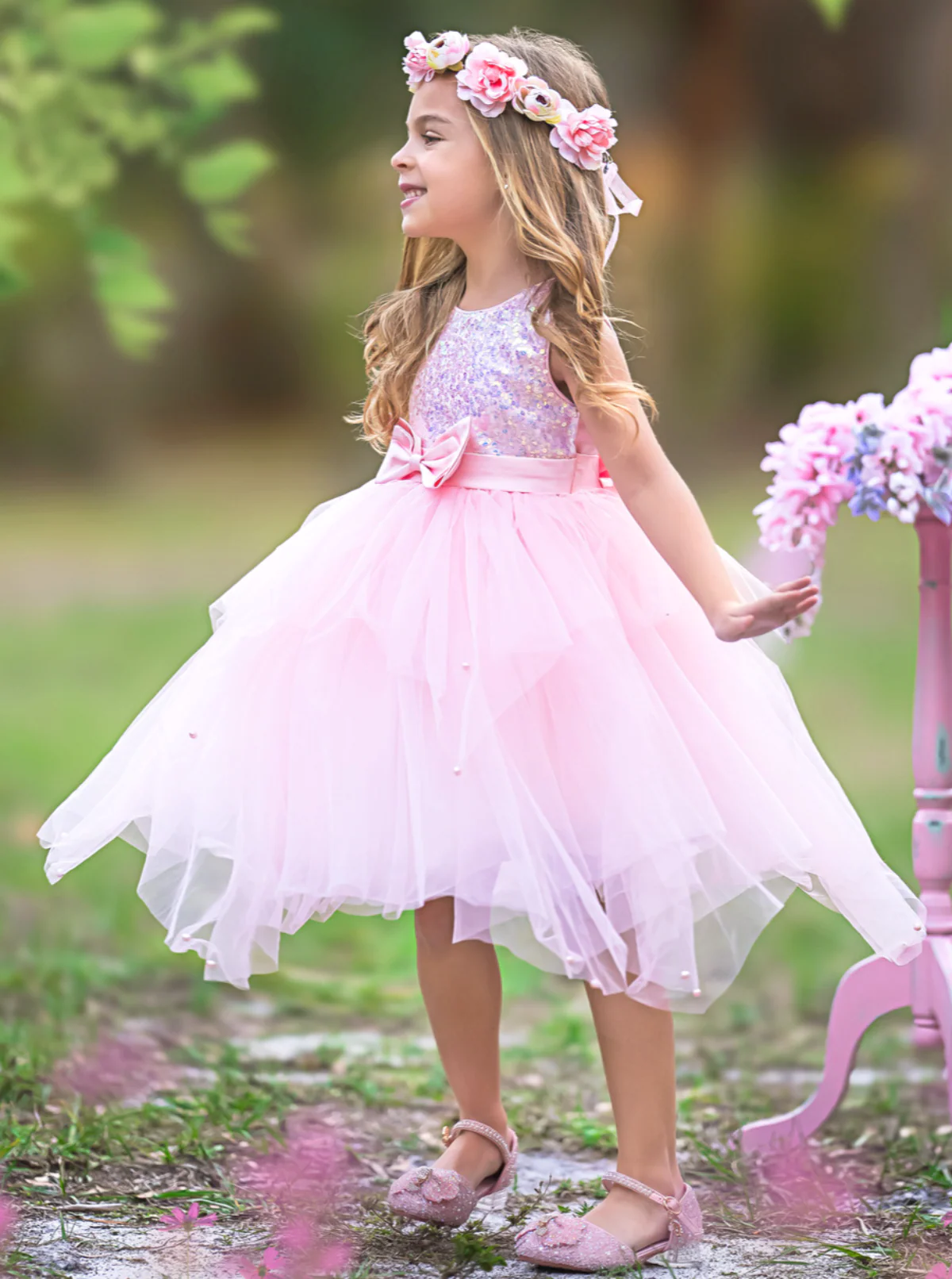 Sparkles and Twirls Pastel Pink Party Dress - Image 4