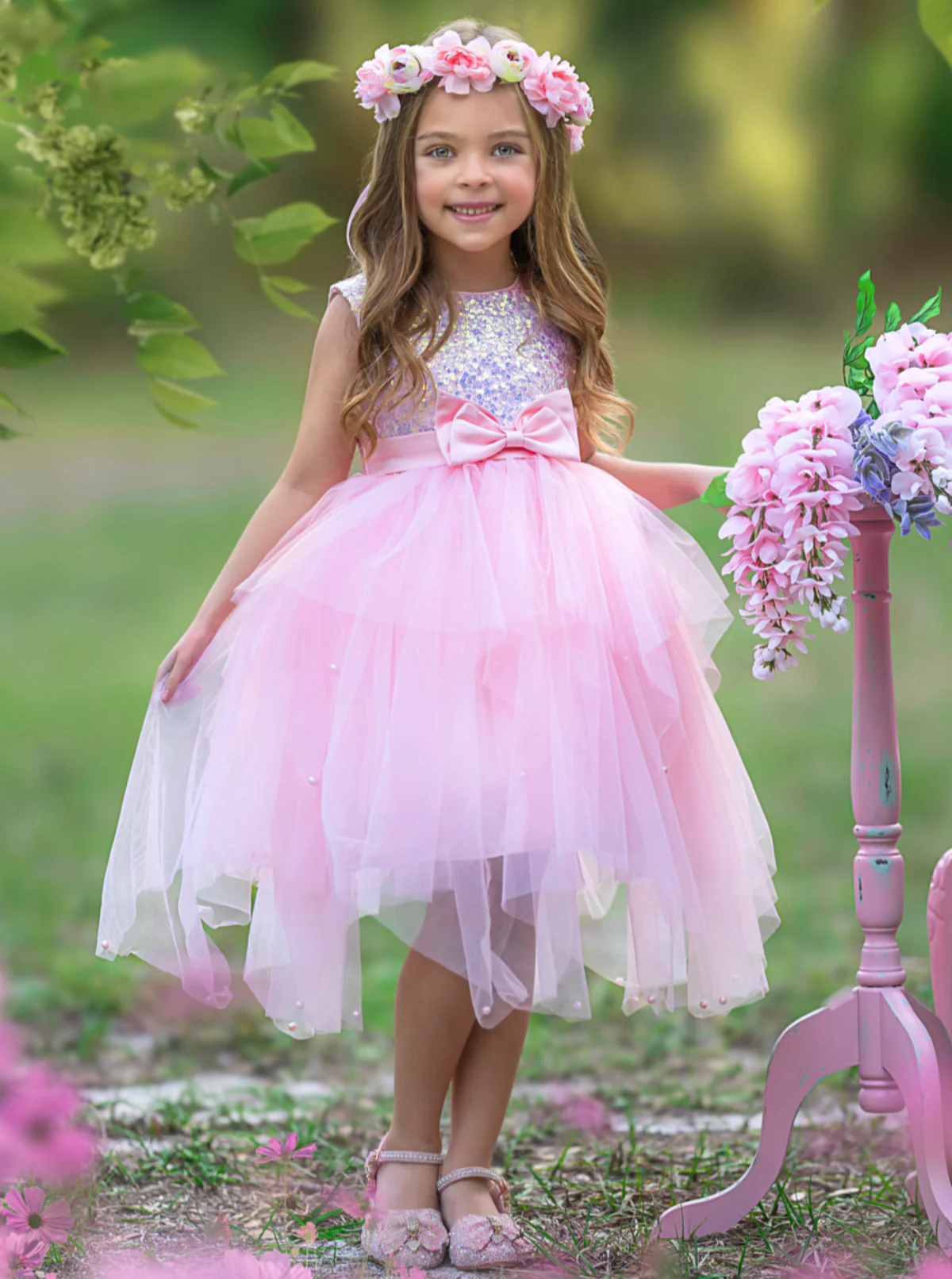 Sparkles and Twirls Pastel Pink Party Dress - Image 8