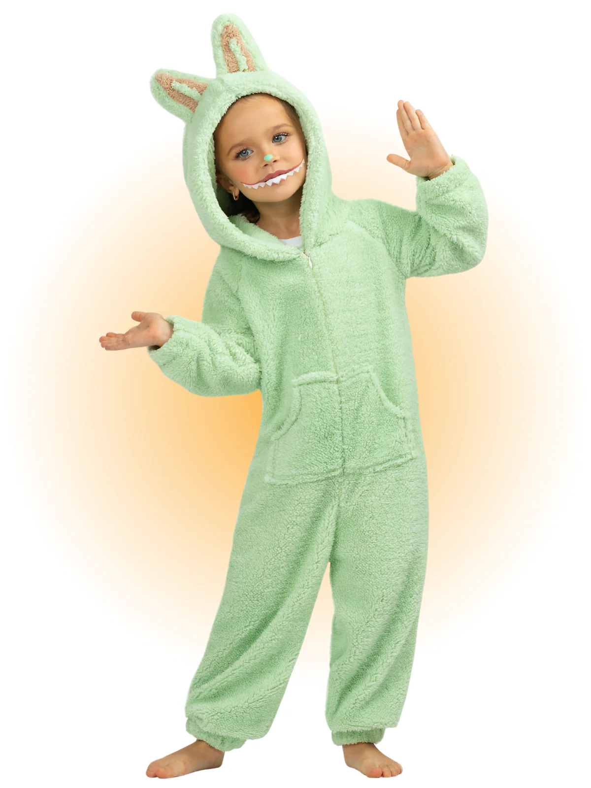 Green Fluffy Lil Bubu Hooded Onesie Costume - Image 2