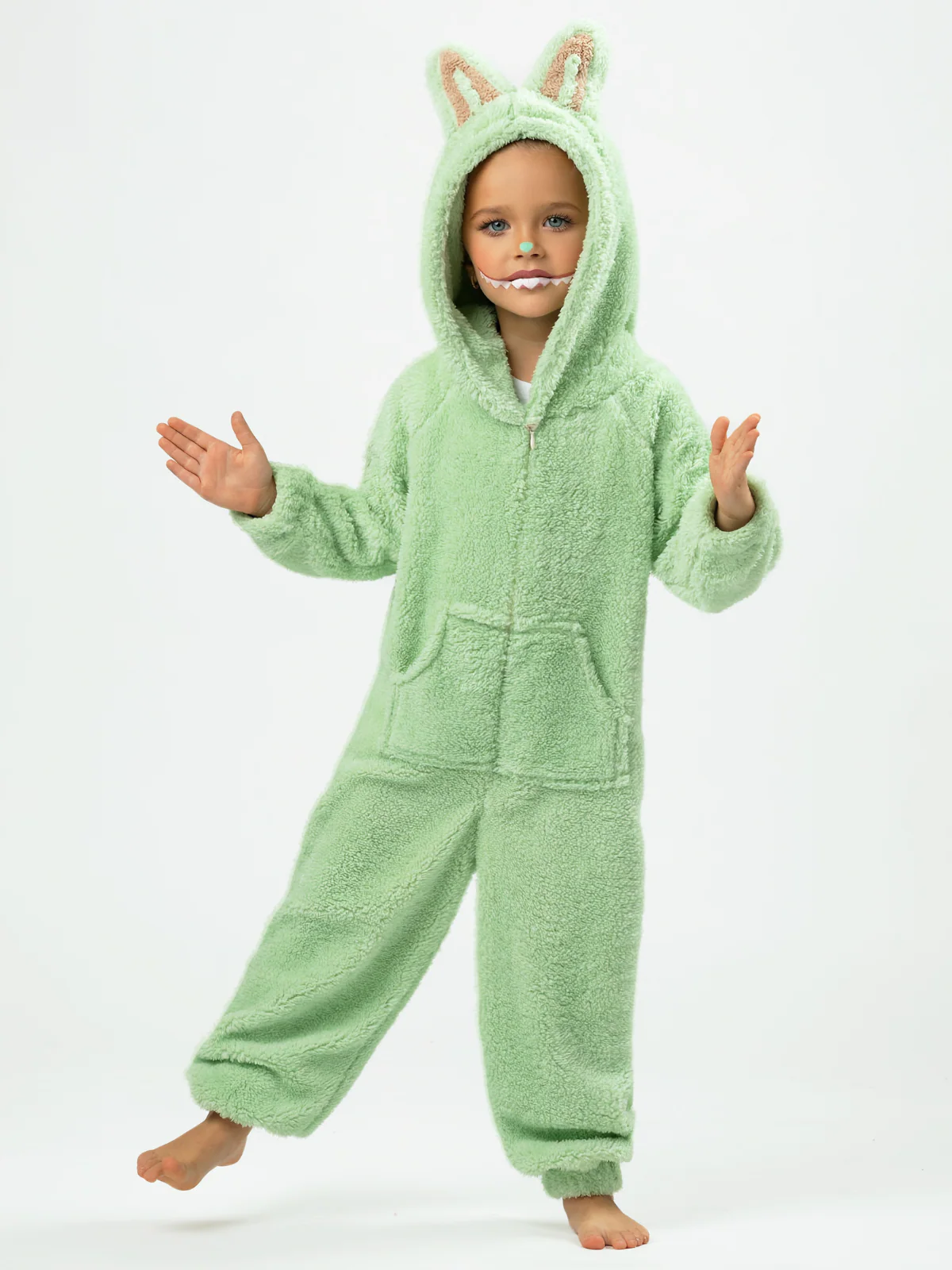 Green Fluffy Lil Bubu Hooded Onesie Costume - Image 5