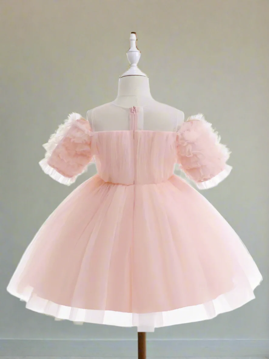 Girls Dazzling Tulle Puff Sleeve Dress - Image 4