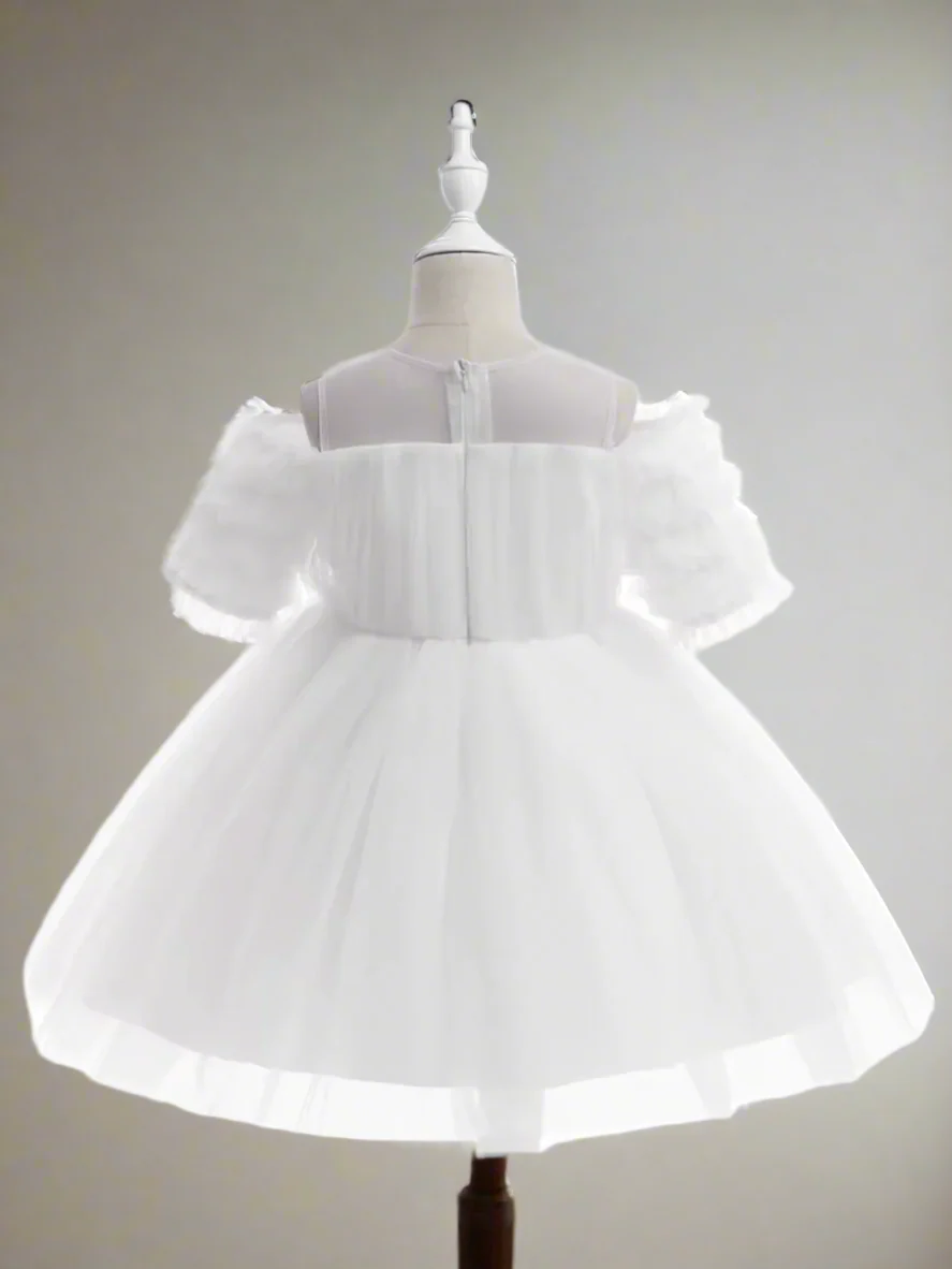 Girls Dazzling Tulle Puff Sleeve Dress - Image 6