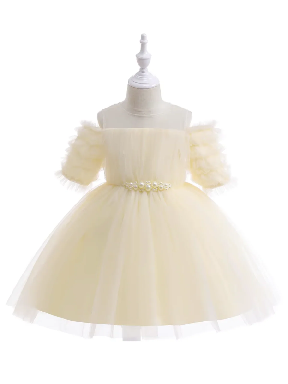 Girls Dazzling Tulle Puff Sleeve Dress - Image 7