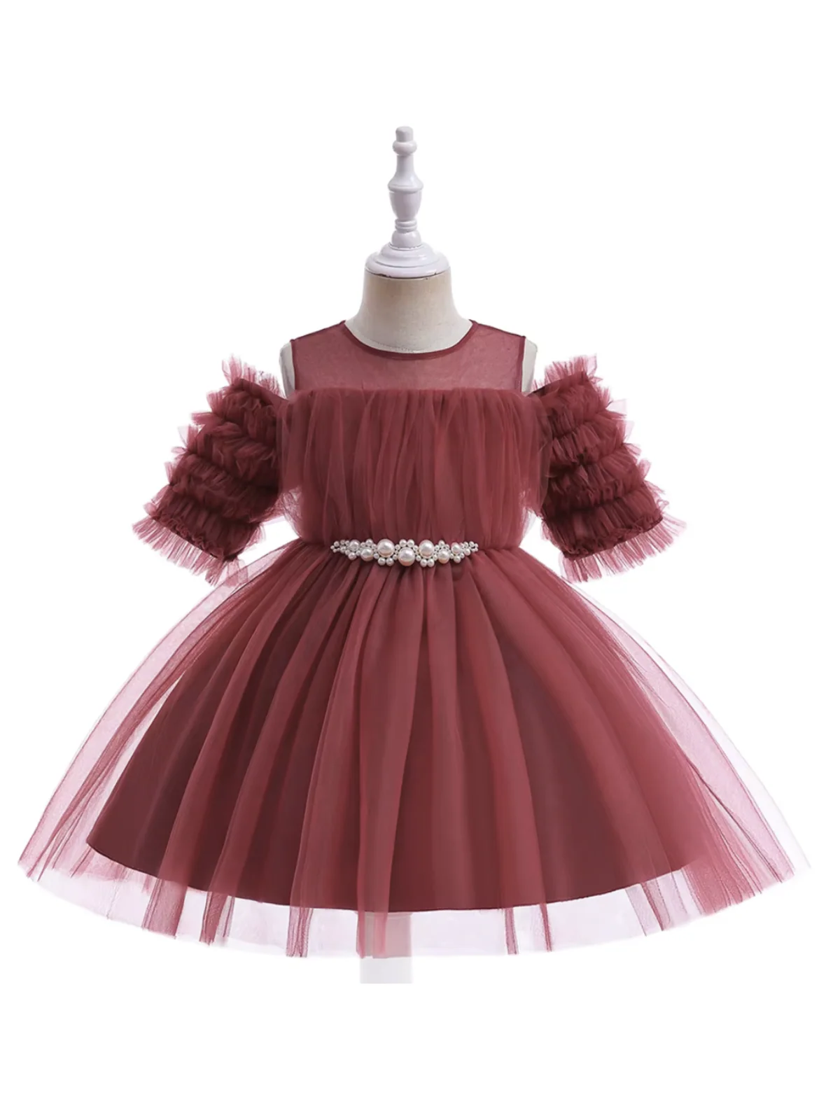 Girls Dazzling Tulle Puff Sleeve Dress - Image 9