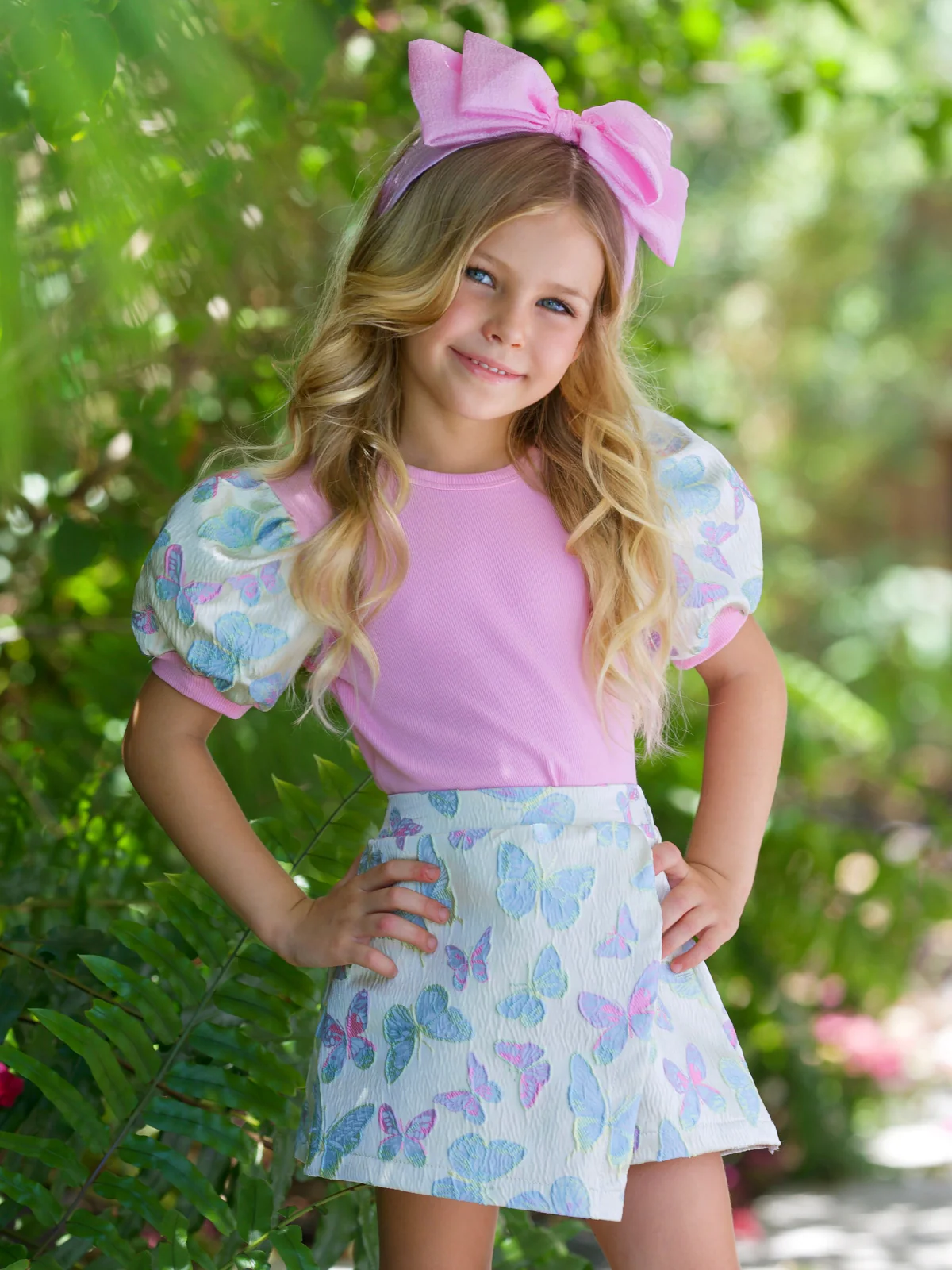 Flutter & Shine Puff Sleeve Top and Butterfly Skort Set - Image 2