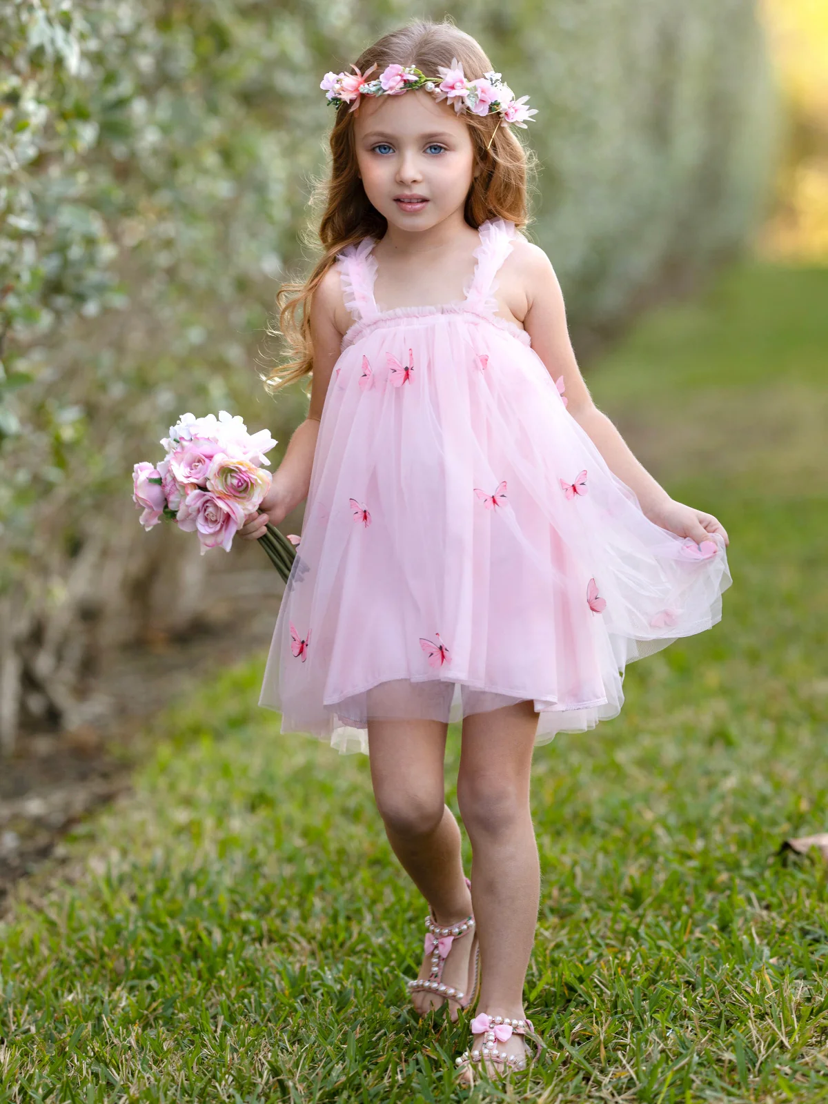 Butterfly Bliss Pink Tulle Dress - Image 5