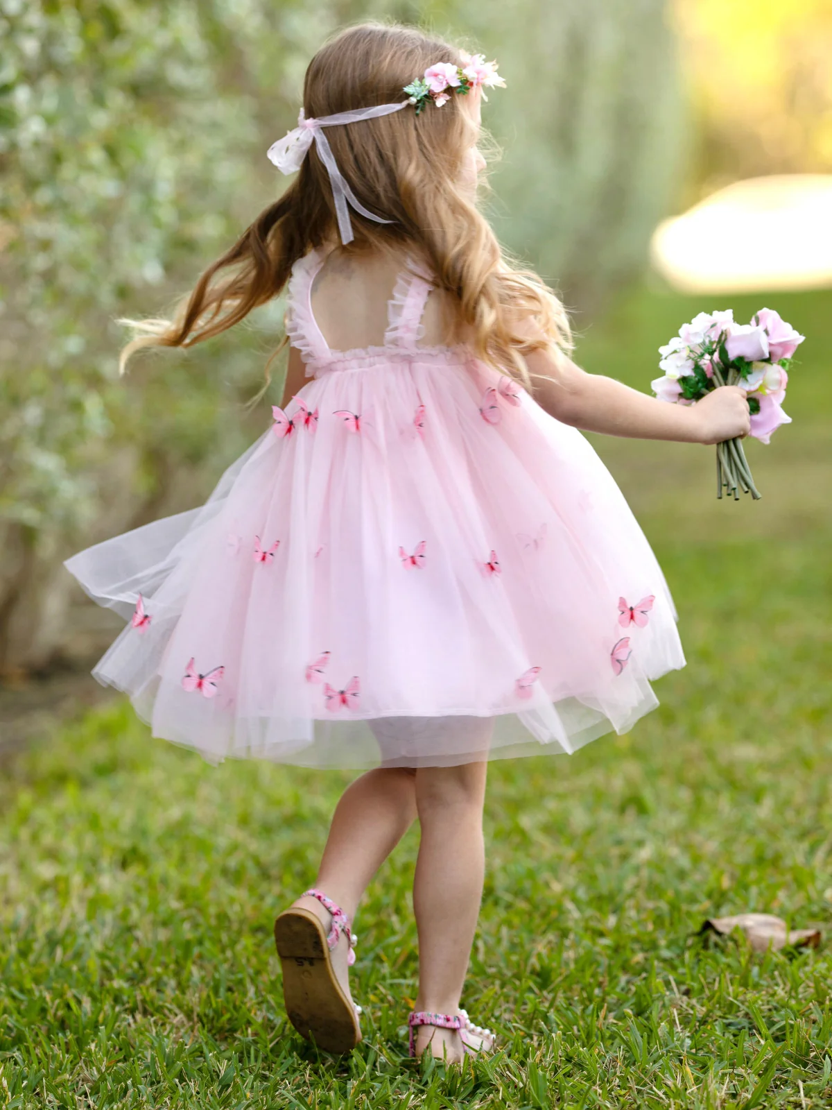Butterfly Bliss Pink Tulle Dress - Image 6