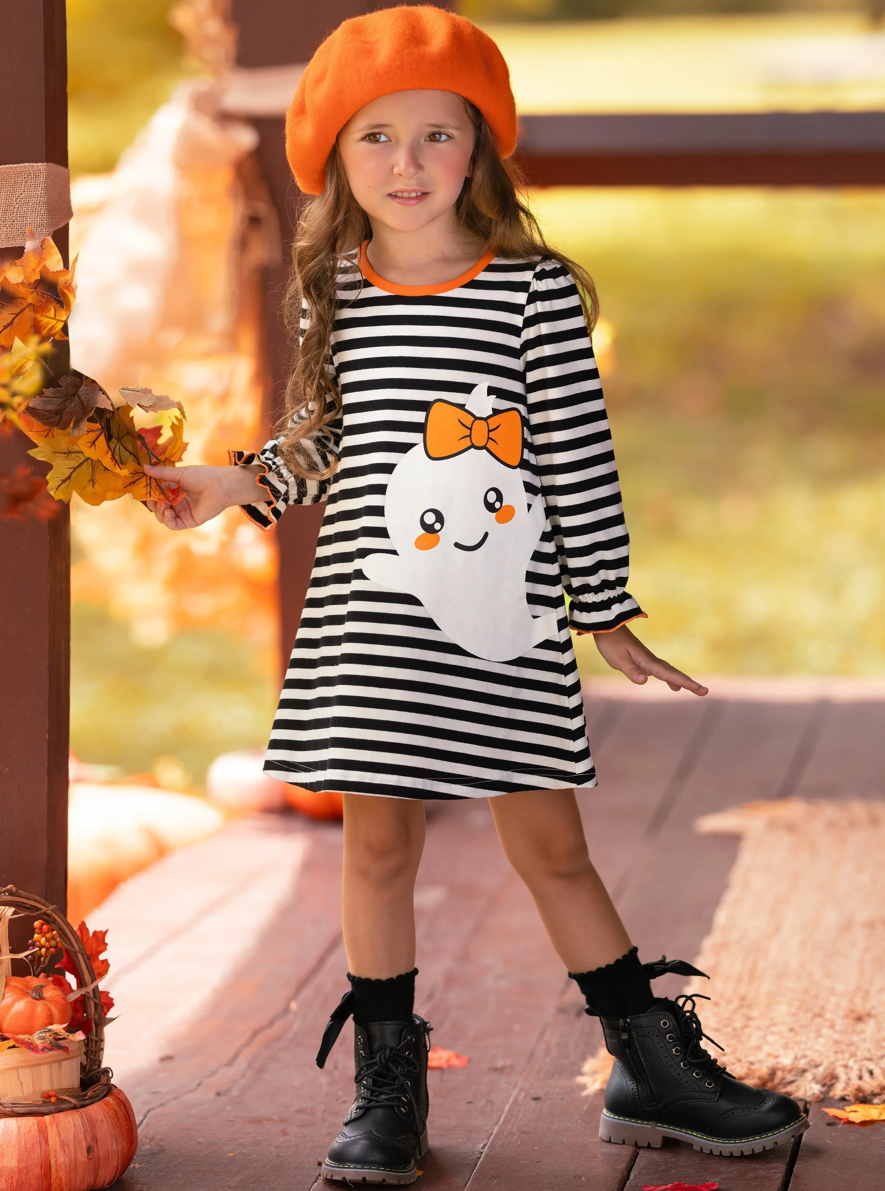 My Friendly Ghost Striped Halloween Dress - Image 2