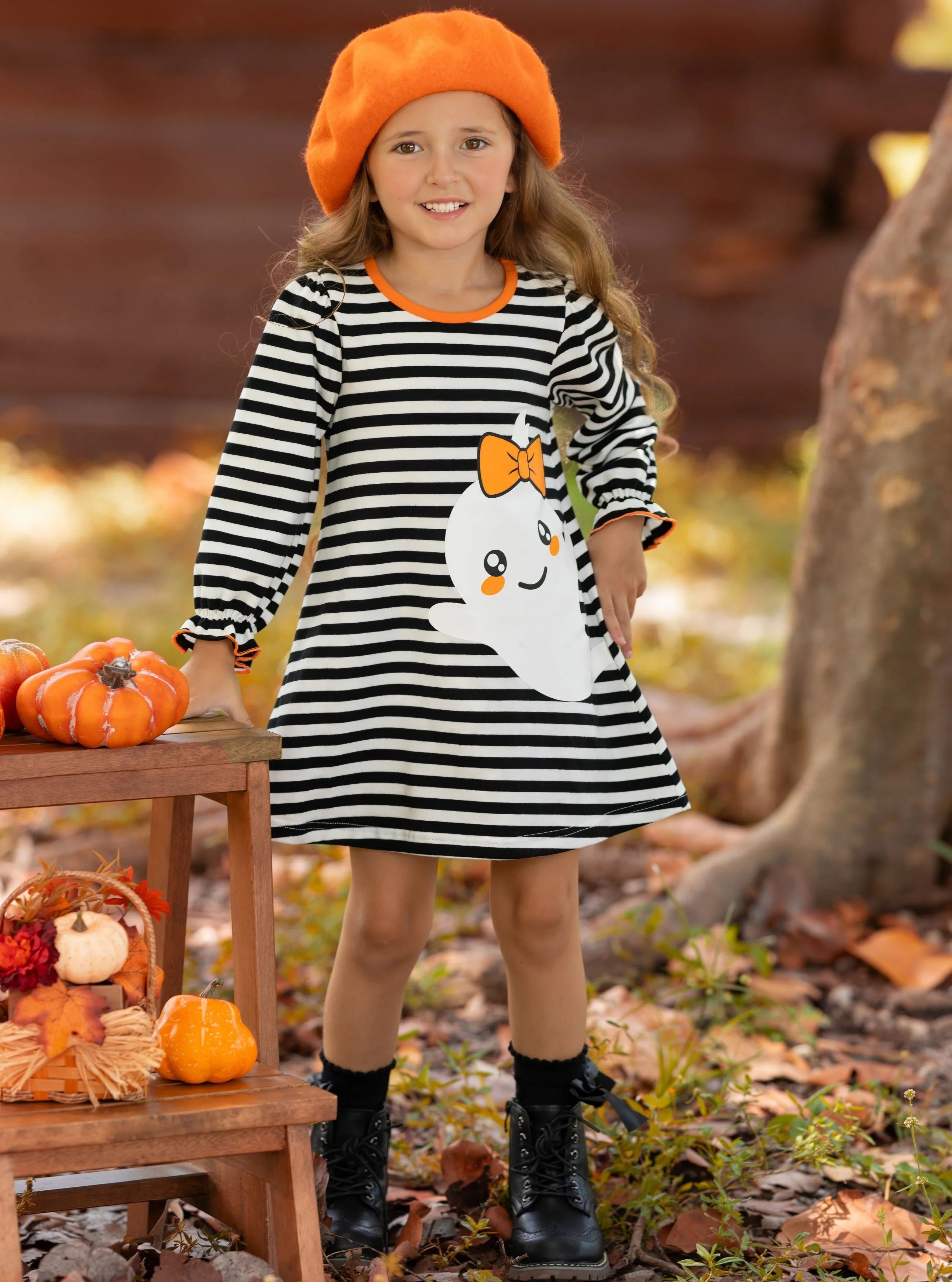 My Friendly Ghost Striped Halloween Dress - Image 3