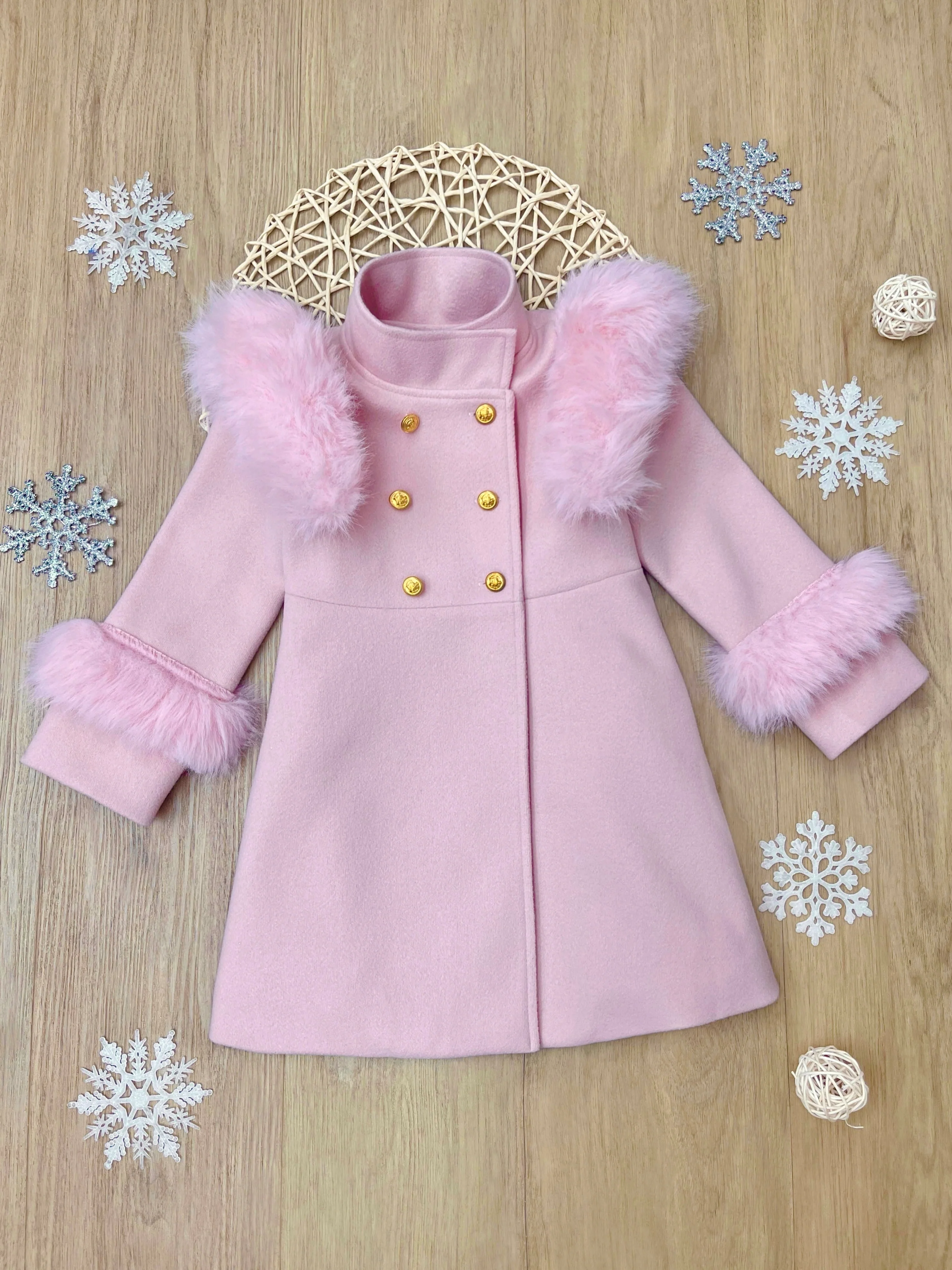 Frosted Princess Pink Fur Trim Dress Coat - Image 3