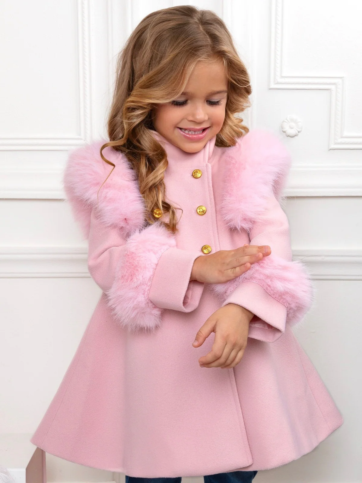 Frosted Princess Pink Fur Trim Dress Coat - Image 4