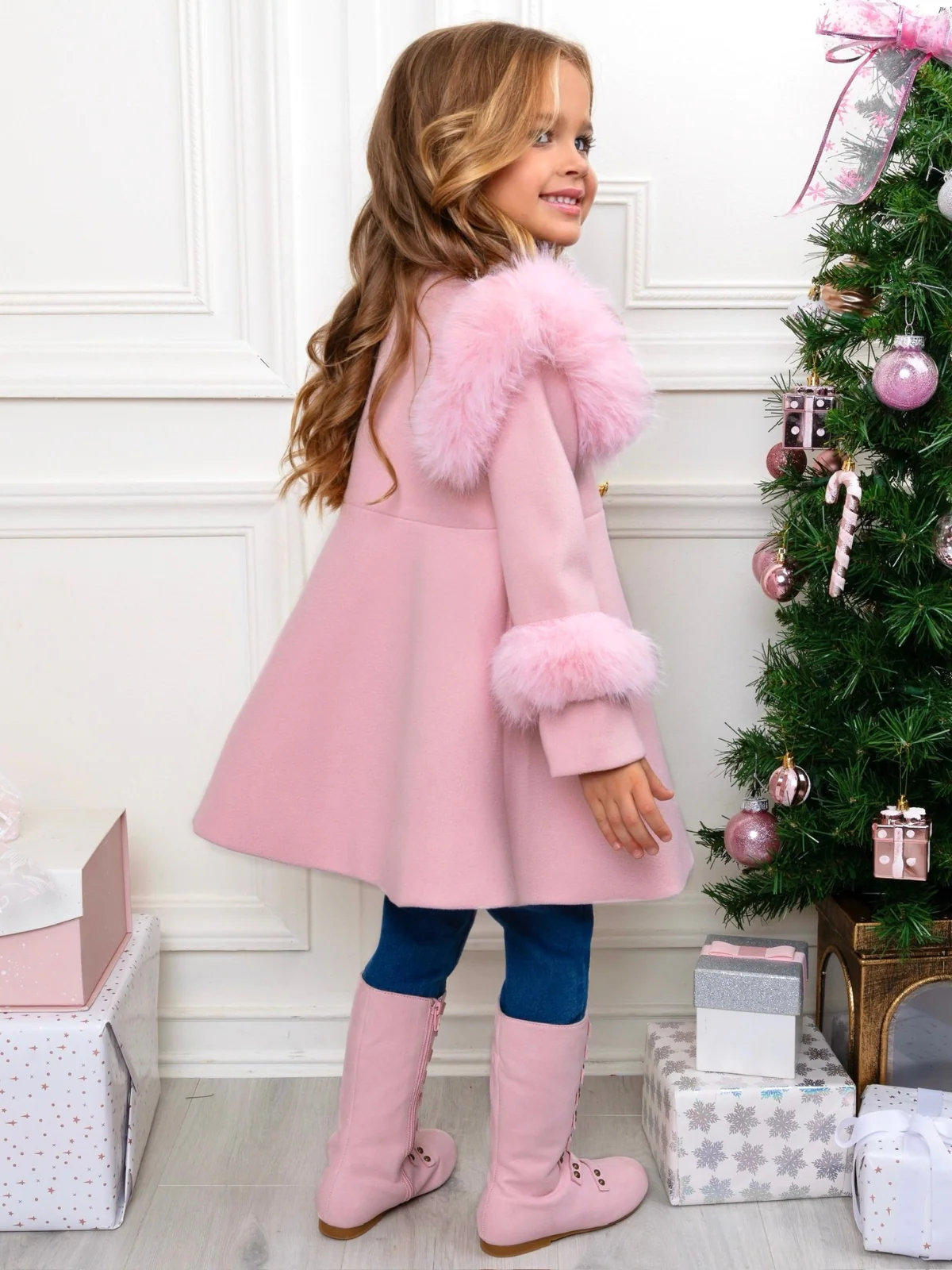 Frosted Princess Pink Fur Trim Dress Coat - Image 6