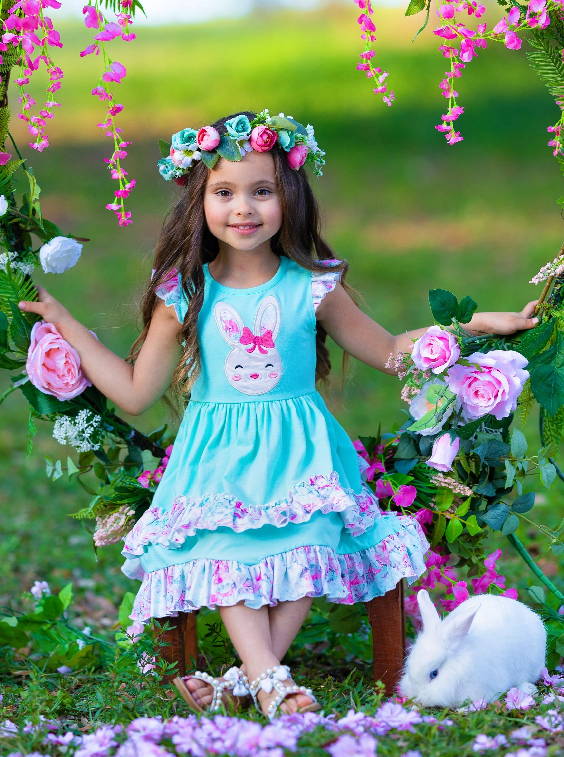 Floral Bunny Tiered Ruffle Dress - Image 3