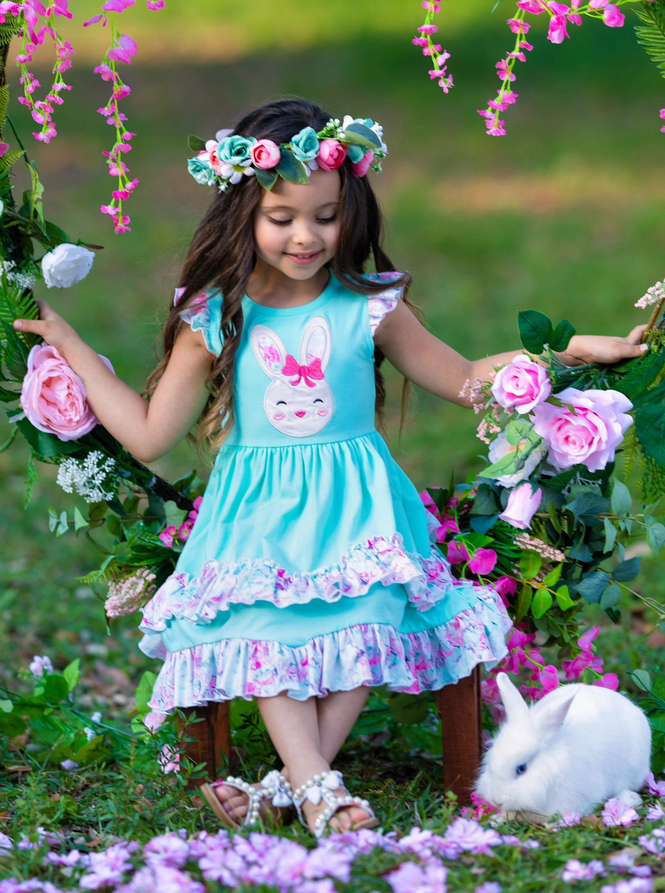 Floral Bunny Tiered Ruffle Dress - Image 4
