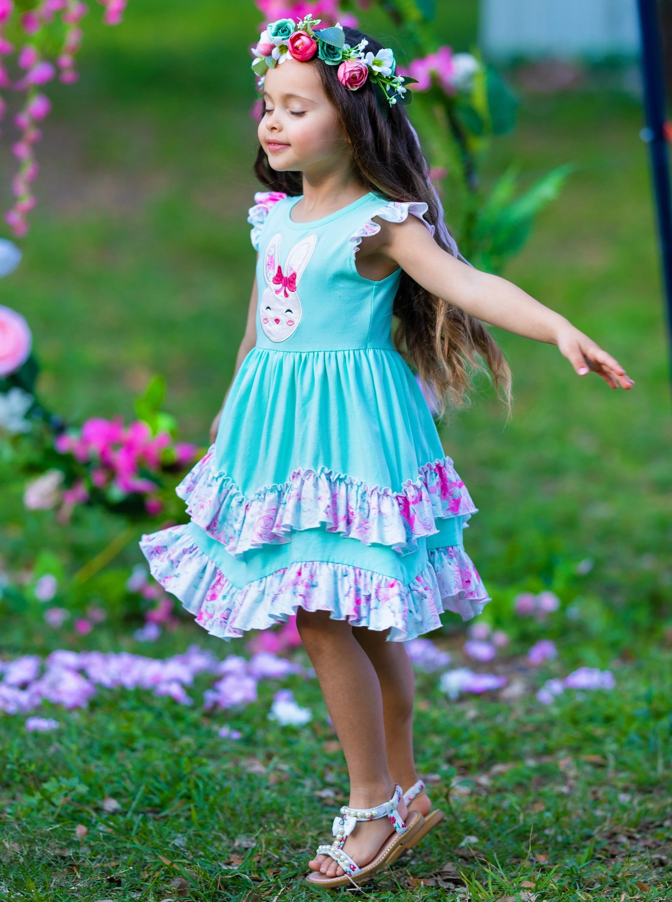 Floral Bunny Tiered Ruffle Dress - Image 5