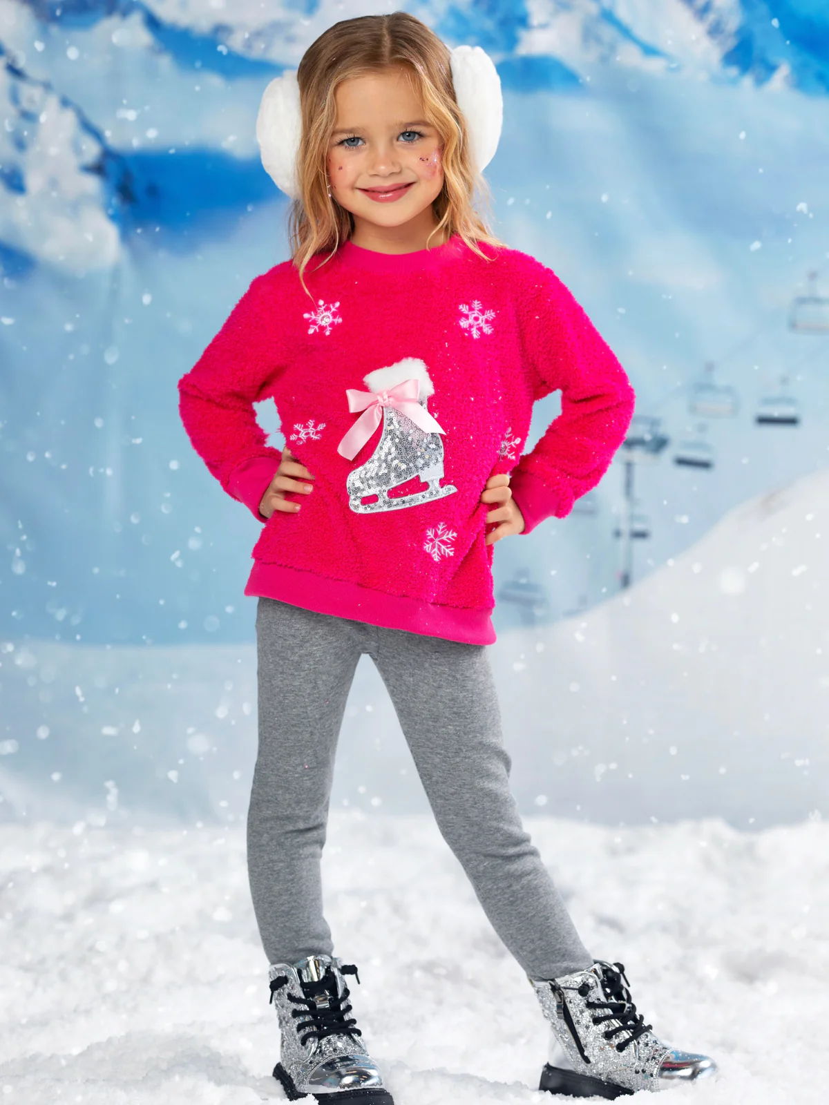 Twinkle Sequin Ice Skate Fuzzy Sweater - Image 2