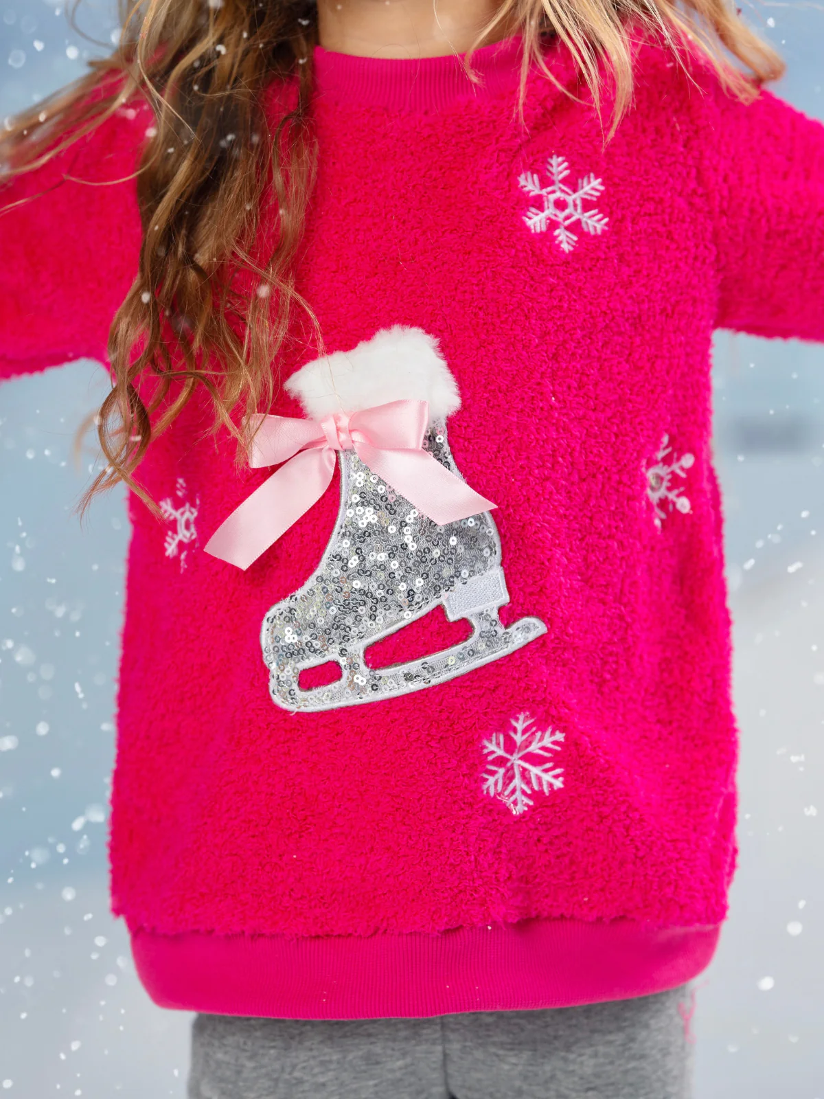 Twinkle Sequin Ice Skate Fuzzy Sweater - Image 3