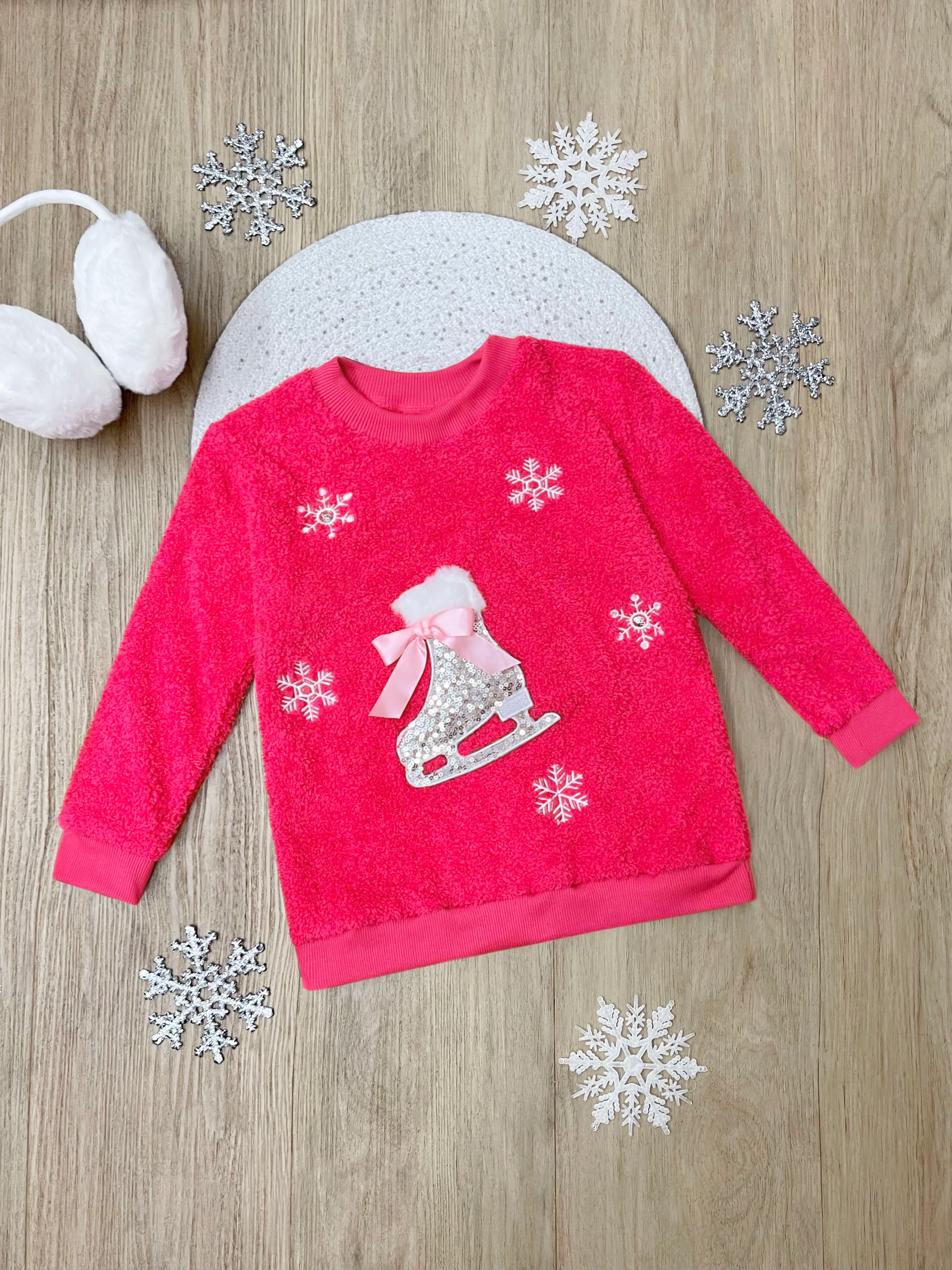 Twinkle Sequin Ice Skate Fuzzy Sweater - Image 4