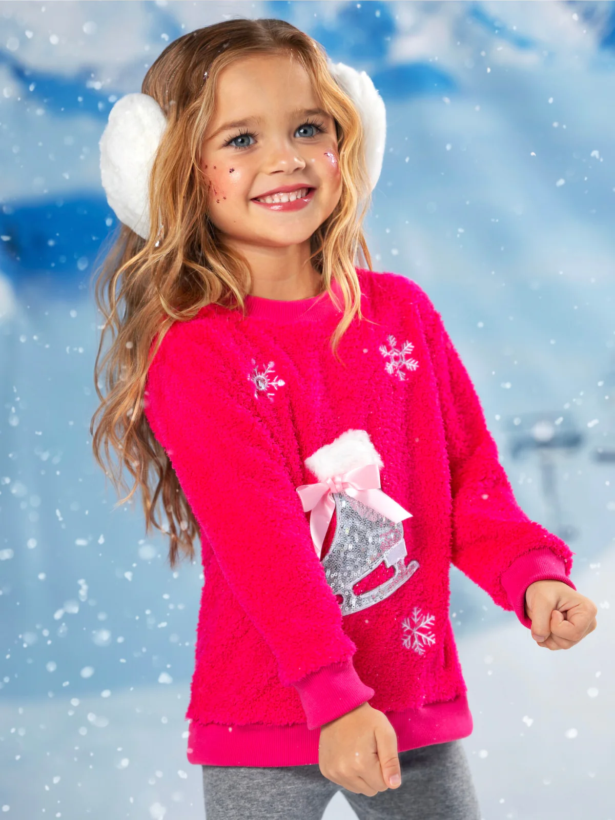 Twinkle Sequin Ice Skate Fuzzy Sweater - Image 5