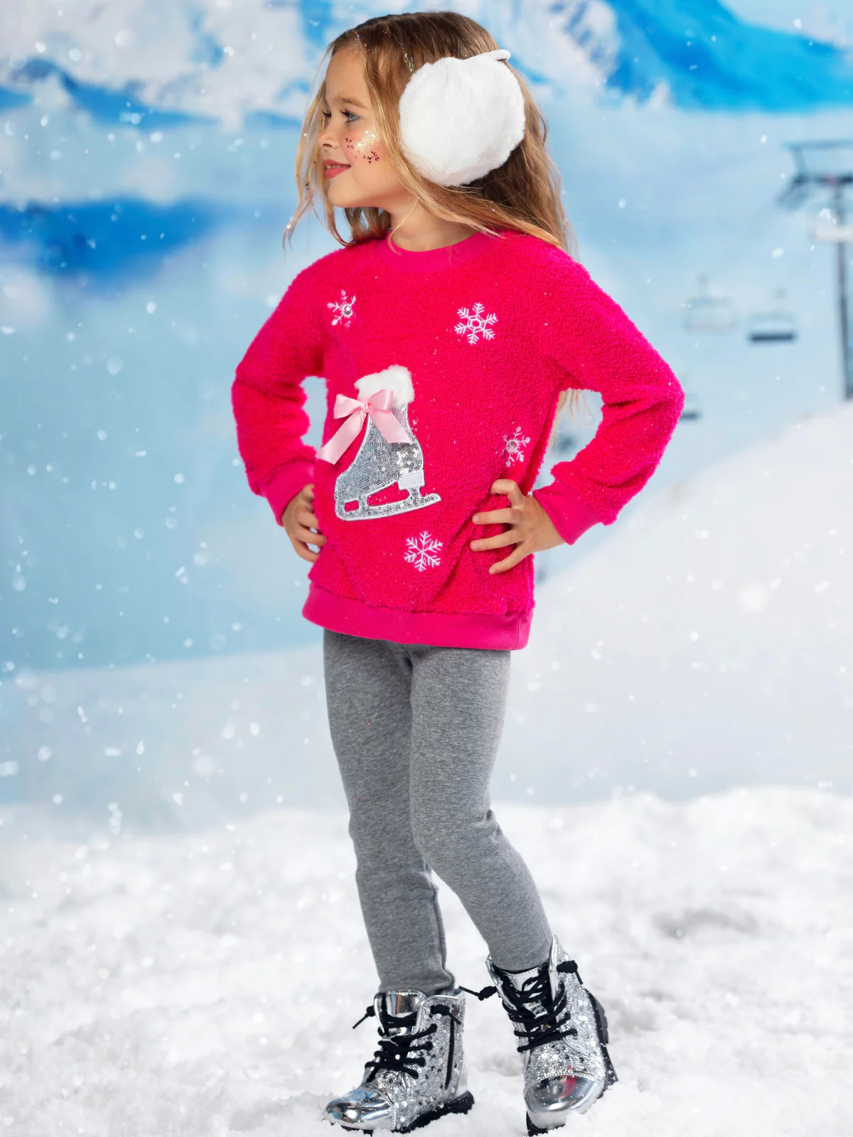 Twinkle Sequin Ice Skate Fuzzy Sweater - Image 6