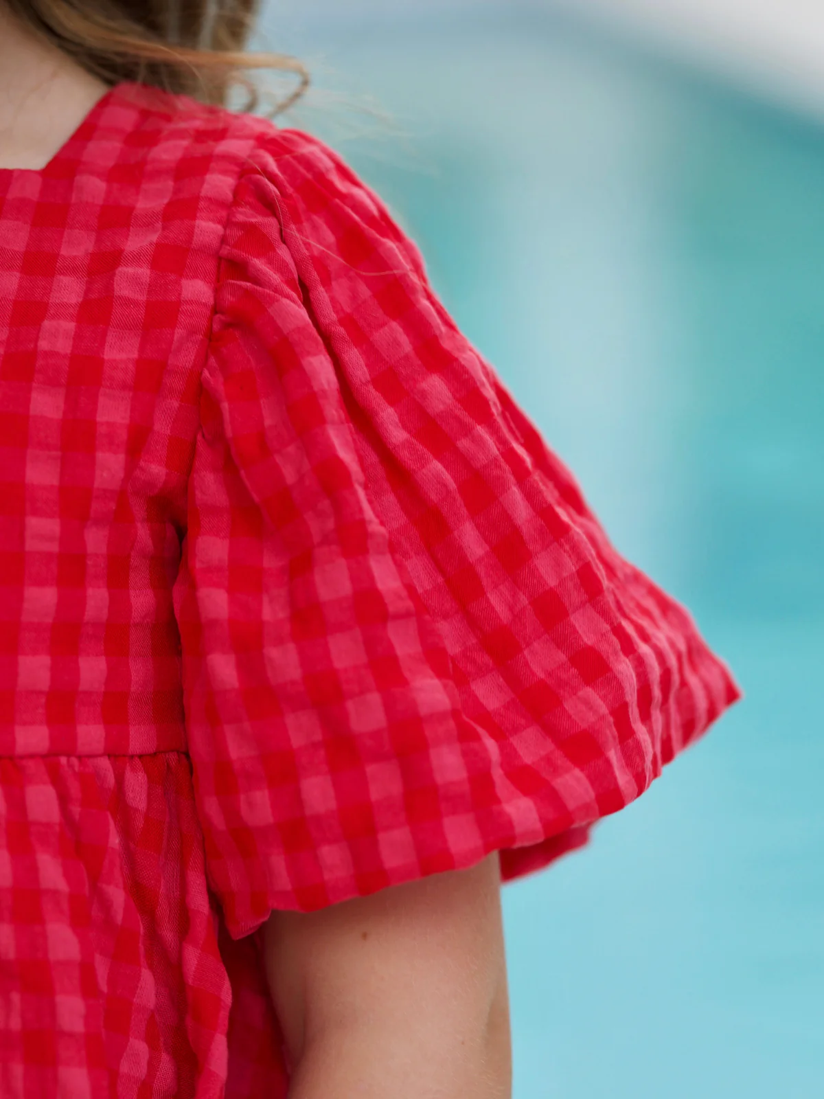 Gingham Puff Sleeve Aline Bow Dress - Image 3