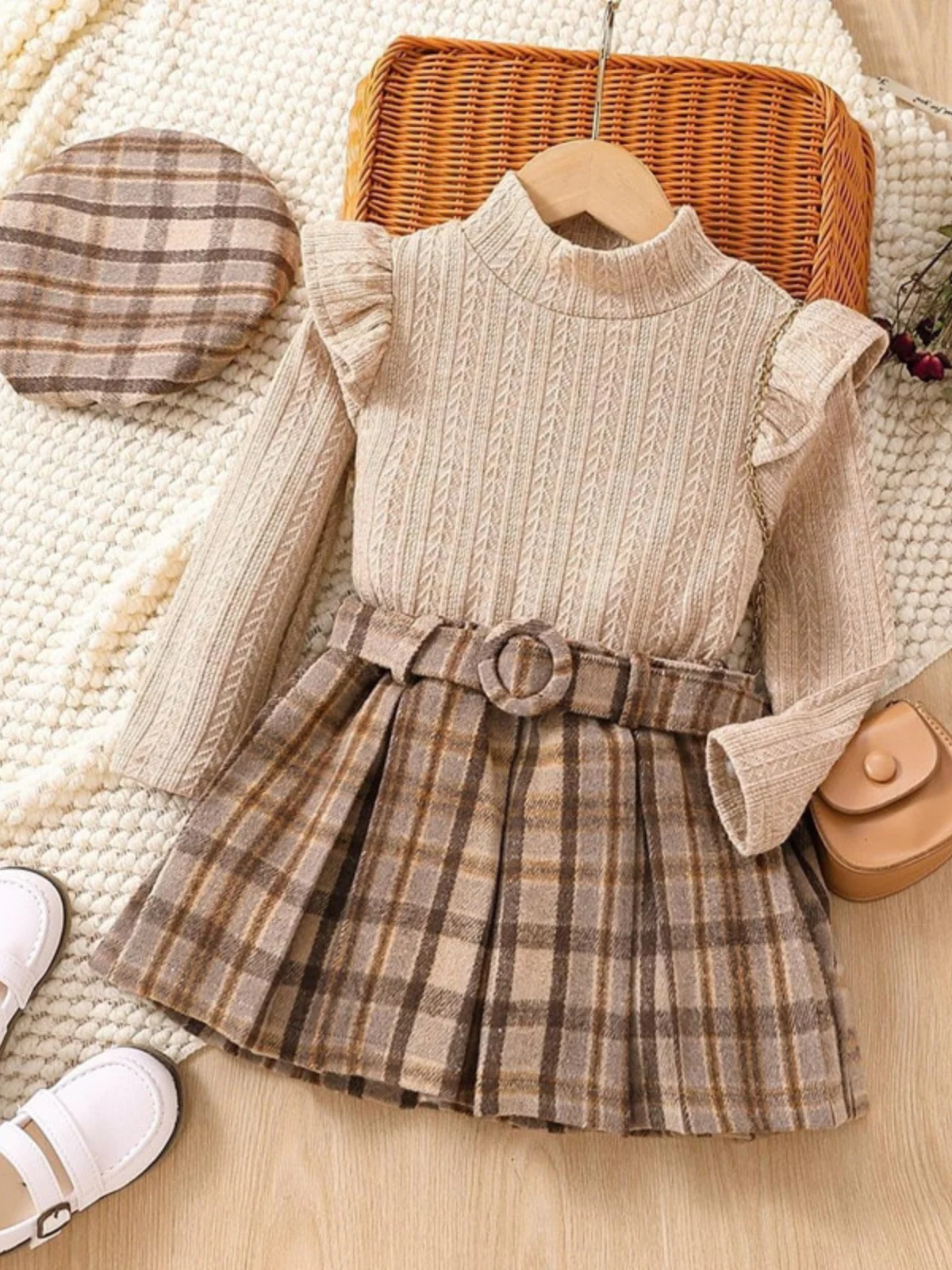 Campus Cutie Plaid Skirt Set and Beret - Image 2