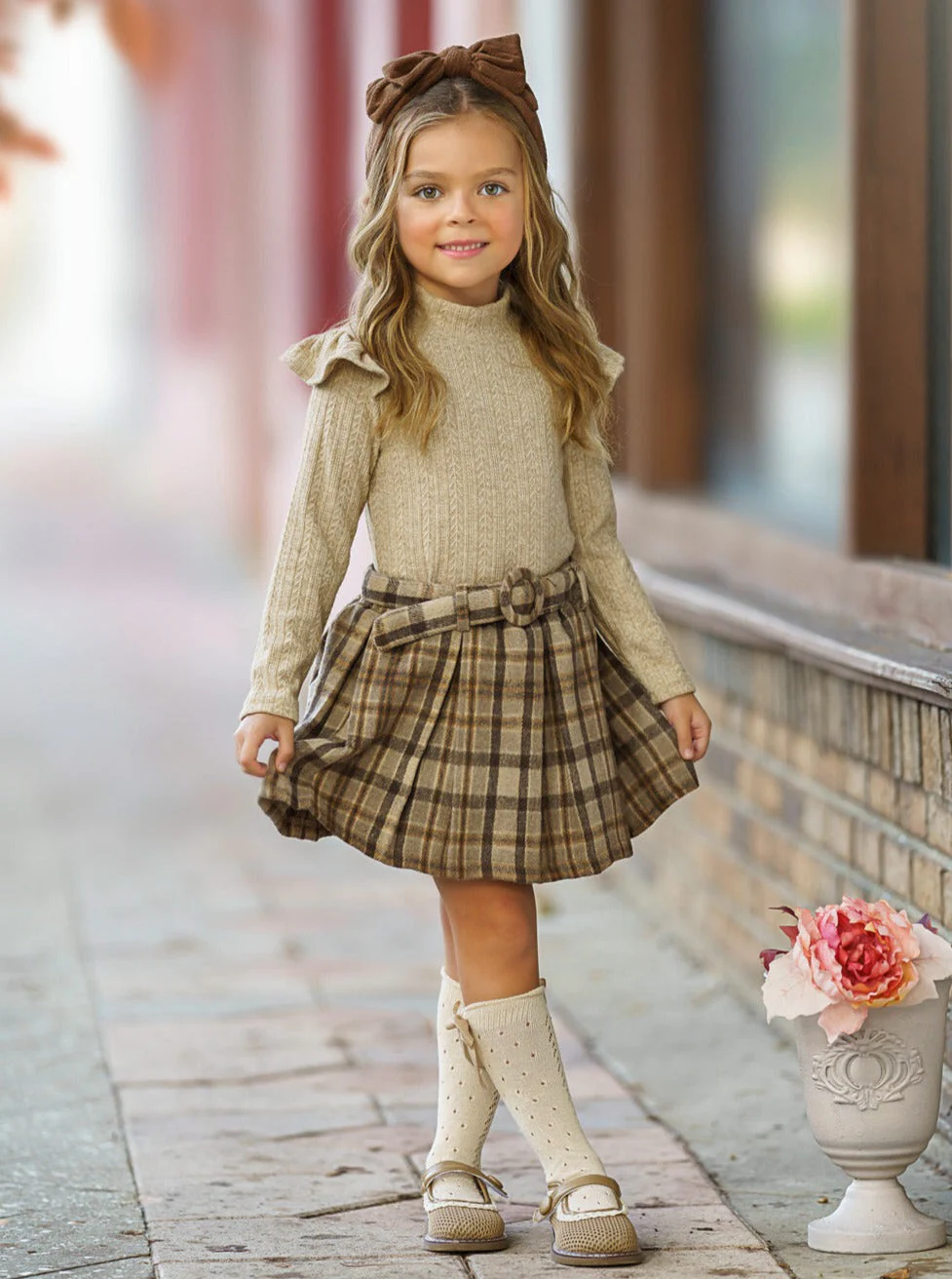 Campus Cutie Plaid Skirt Set and Beret - Image 3