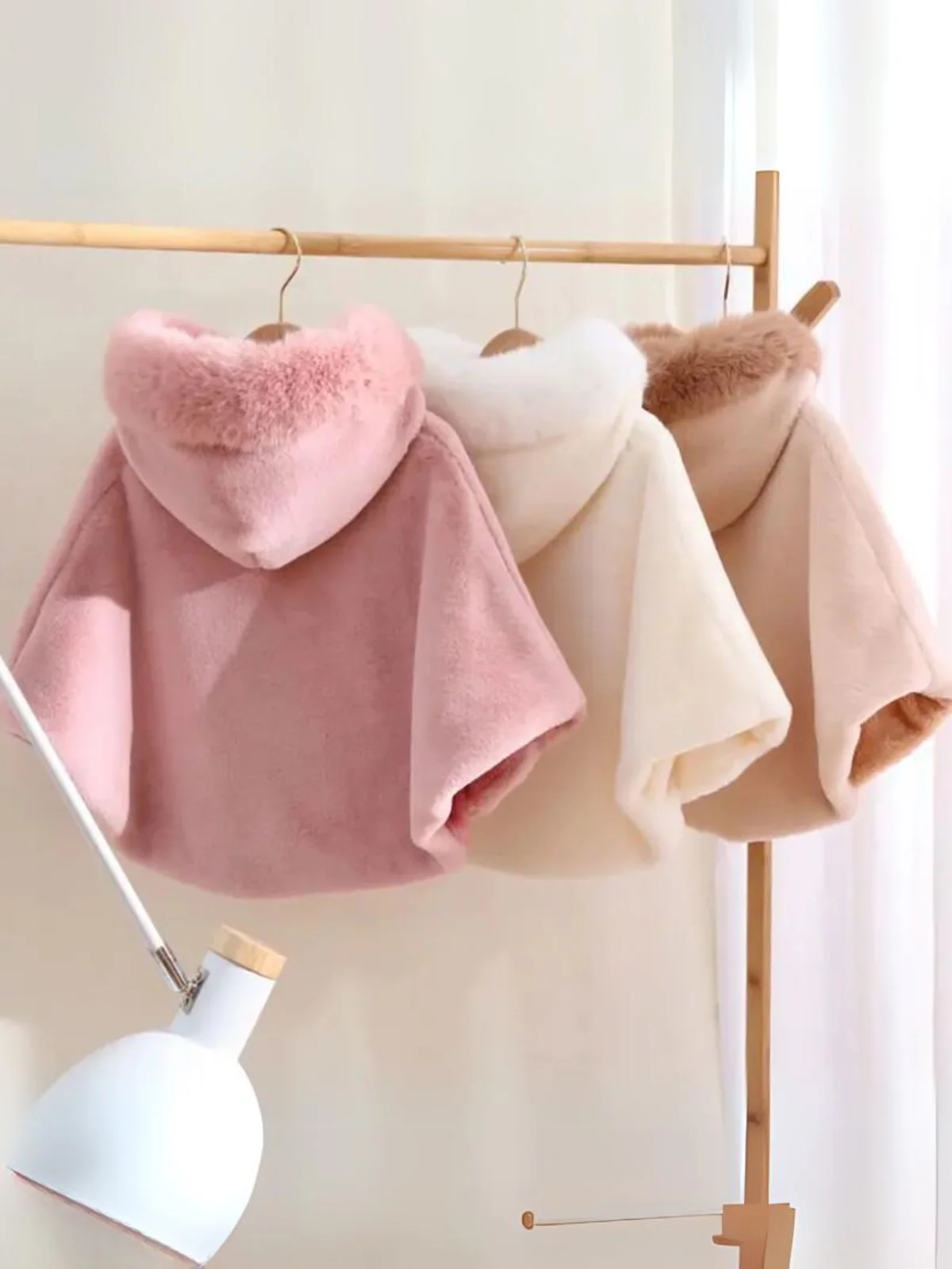 Girls Luxurious Plush Faux Fur Hooded Cape Coat - Image 2